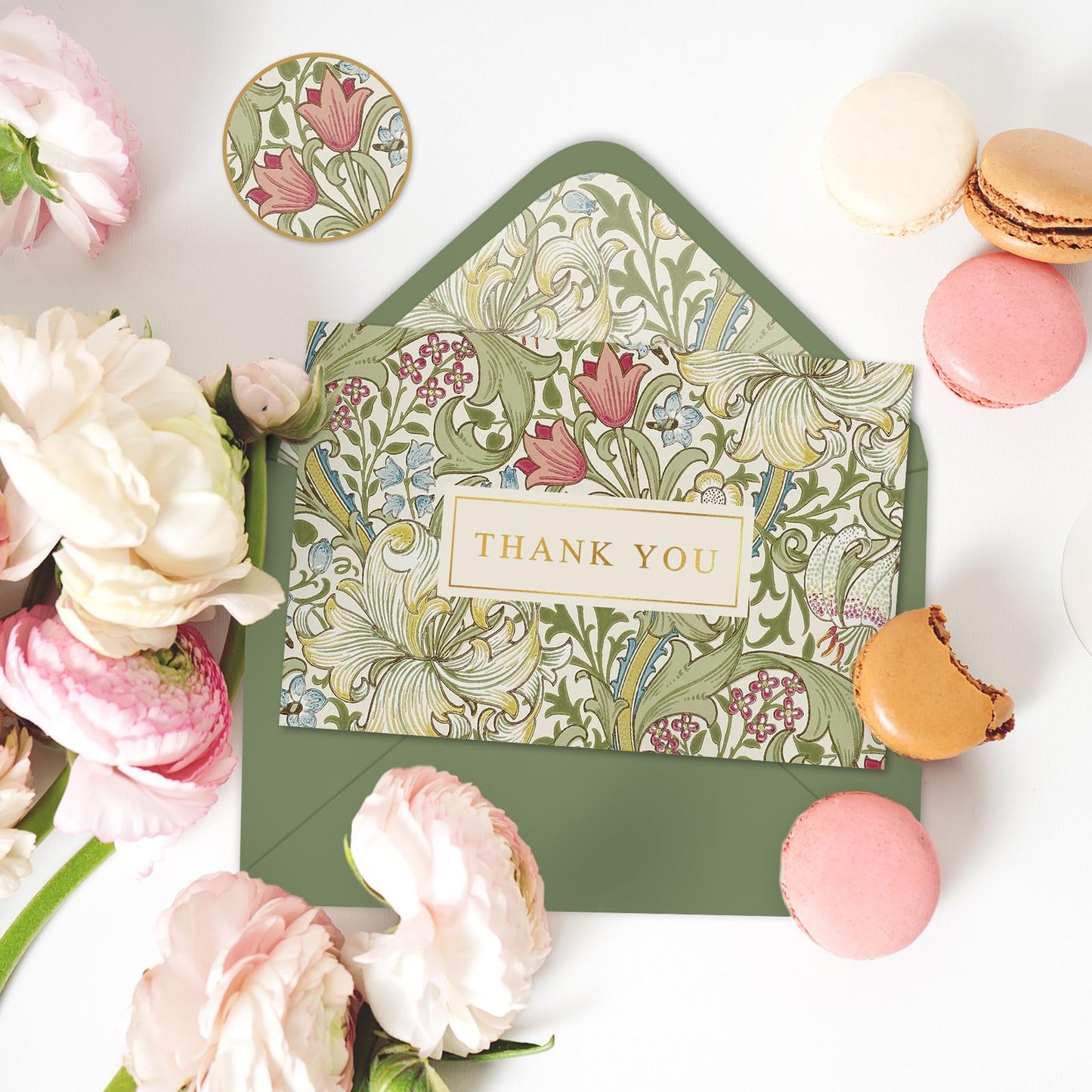 Whaline 24 Pack Floral Gold Foil Thank You Cards with Envelope & Sticker