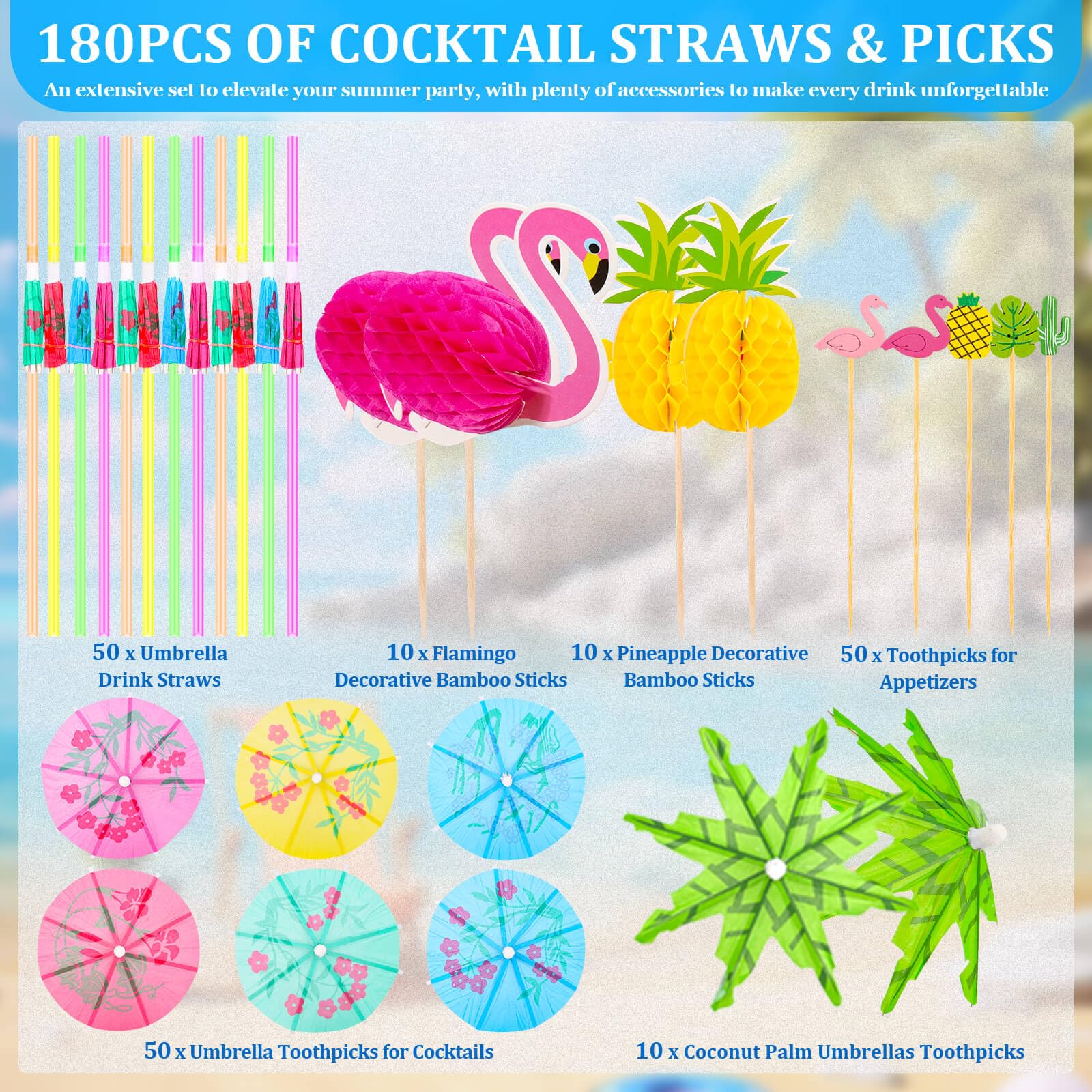 Paxcoo Drink Umbrellas, 180PCS Cocktail Drink Accessories Includes Umbrella Straws, Umbrella