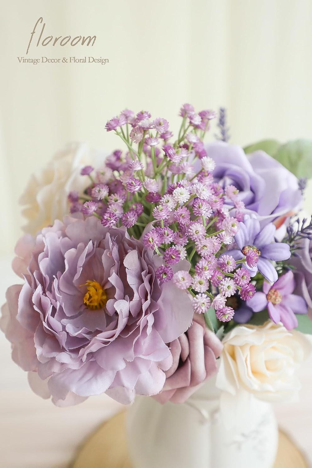 Floroom Lilac Lavender Artificial Flowers Fake Roses Peony and Greenery Combo Box Set for DIY Purple Wedding Bouquets Bridal Shower Centerpieces Floral Arrangements Party Tables Home Decorations