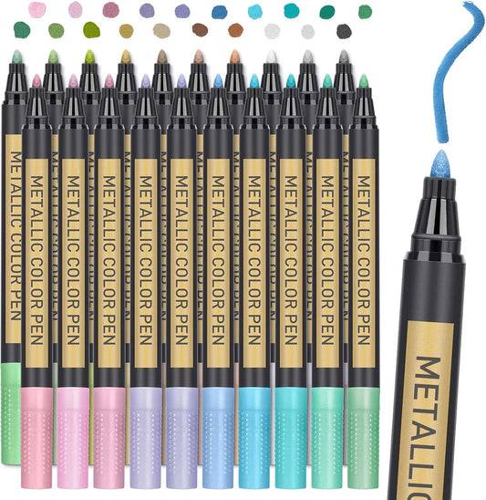 JR.WHITE Metallic Paint Markers, 20 Colors Paint Pen Craft Markers for Art, Rock Painting, Photo Albums, Scrapbooking, Black Paper, Mug, Wood, Easter Eggs, Drawing & Adult Art Supplies