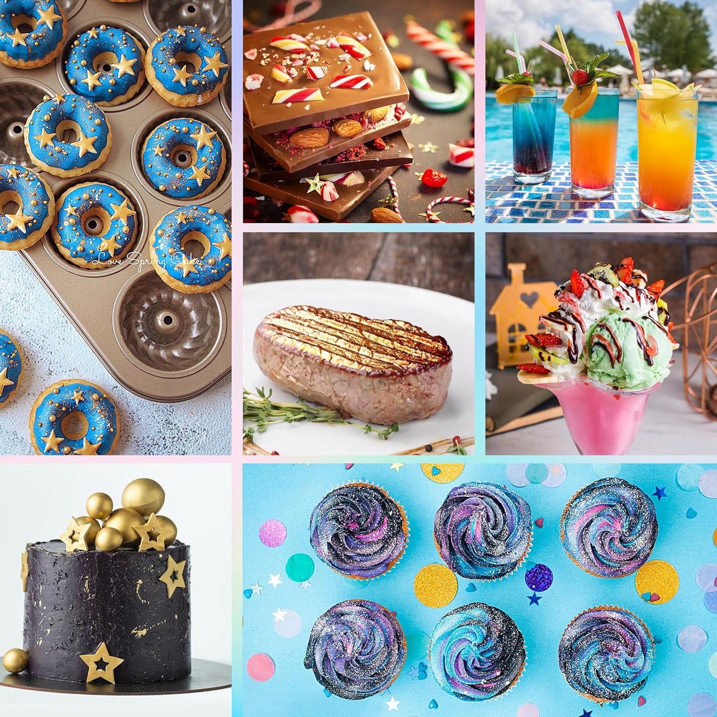 RBUGR Edible Glitter Set, 6 Colors Edible Luster Dust, Food Grade Drink Glitter Edible Dust, Sprinkles Cocktail Glitter, Shimmering Powder Glitter for Fondant, Candy, Vegan Cake Decorating（4g/0.14oz）