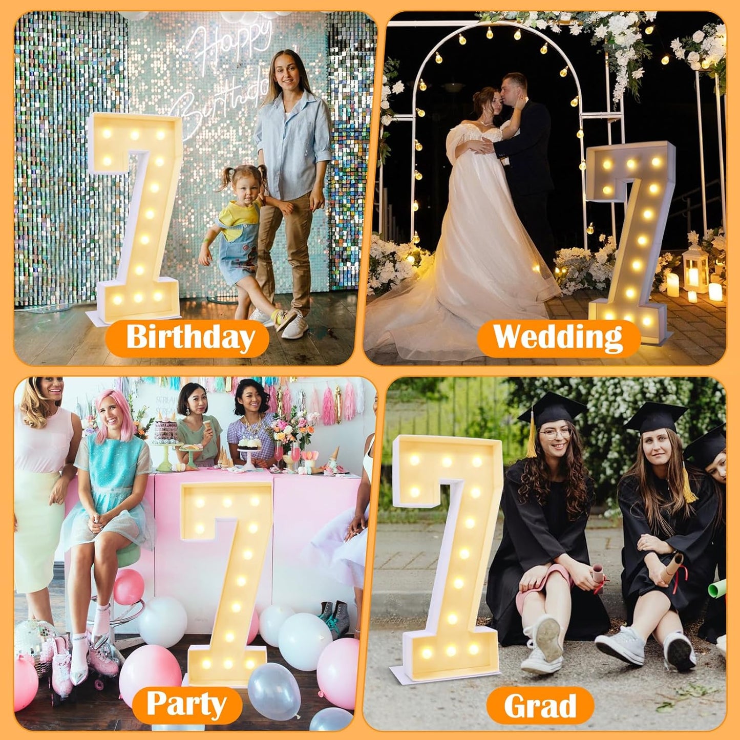 4ft Marquee for Numbers, Multifunctional Marquee for Numbers 4 Feet Tall, Mosaic Numbers for Balloons, Light up Numbers for Party Decorations, Birthday, Anniversary Party Decor (Number 7)