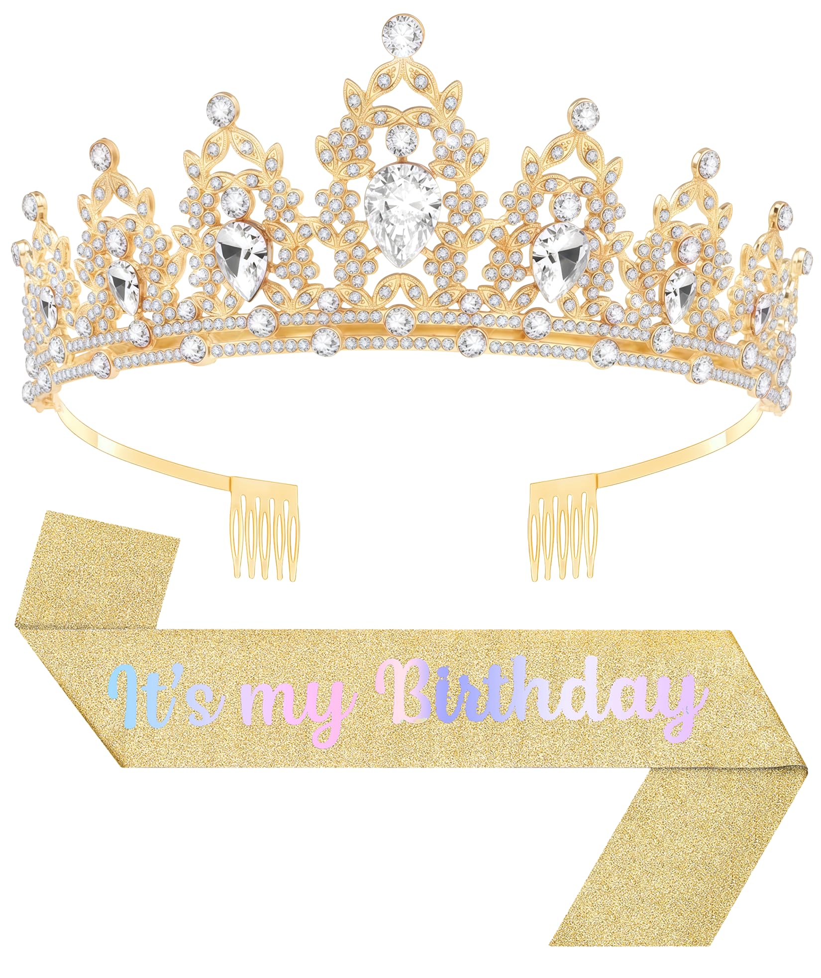 Papoopy Birthday Tiara and Crown with Sash, Birthday Tiara for Women Party