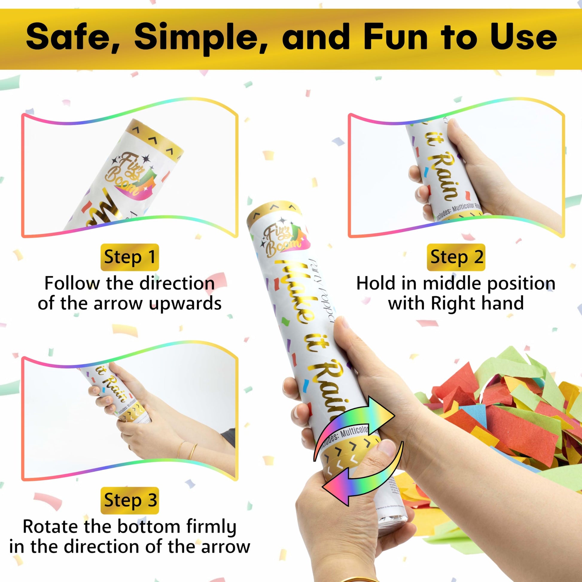6 Pack Biodegradable Confetti Poppers for Weddings & Parties