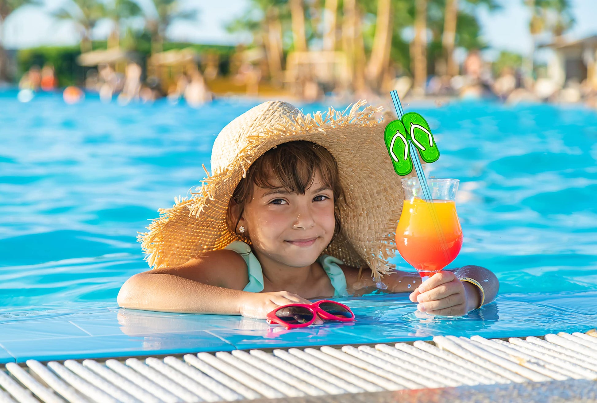 24pcs Beach Party Crazy Straws, Pool Summer Party Favors, 2 Brushes