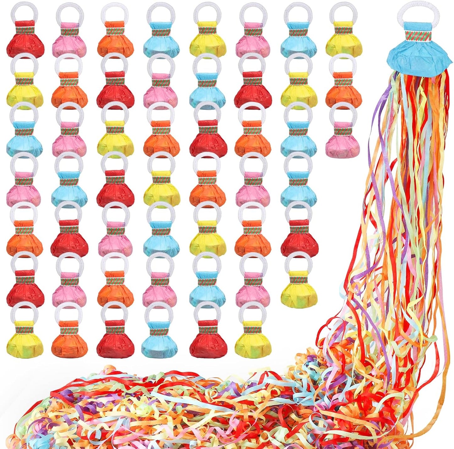 No Mess Streamers 50pack, Colorful Confetti Poppers,Hand Throw Party Poppers No Mess for Birthday, Graduation, Wedding Send Off, Engagement Party Favors（Colorful 50Pack）