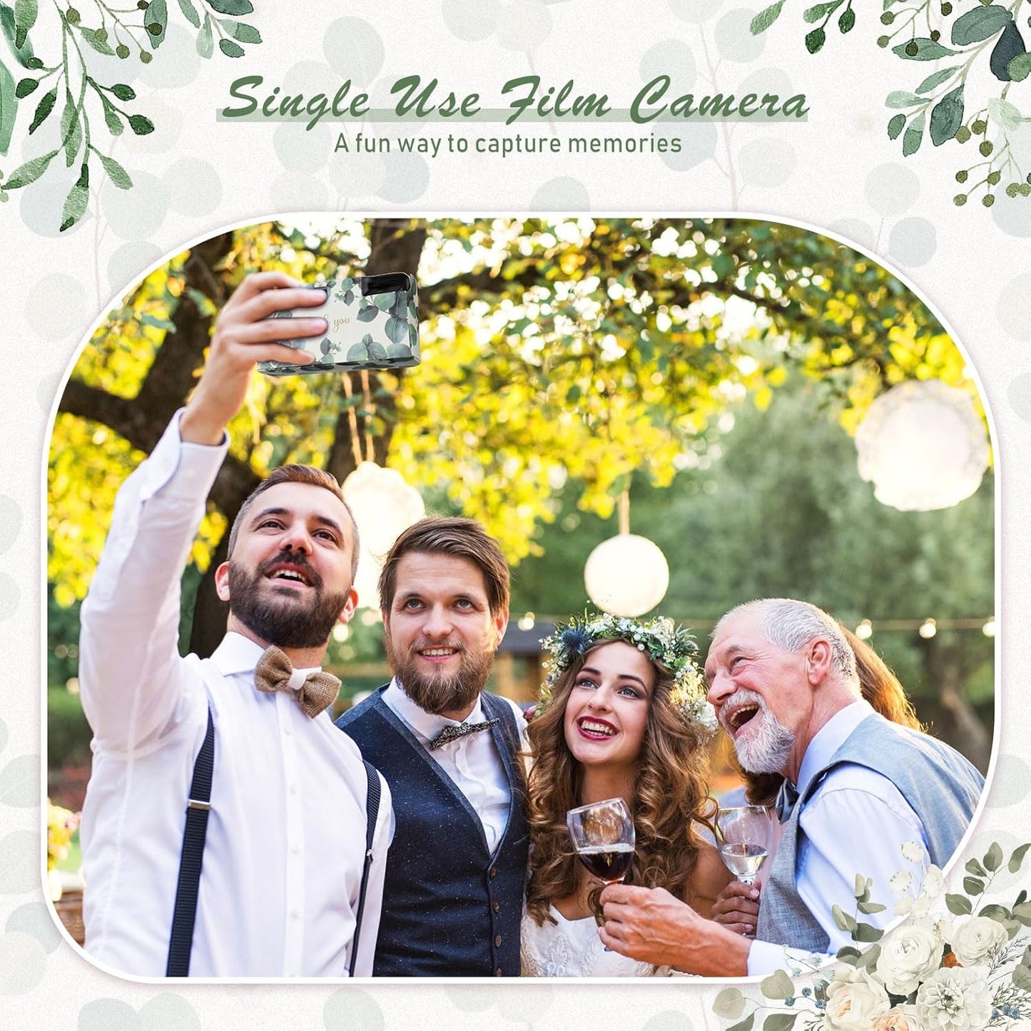 Kanayu 8 Pack Bulk Disposable Camera for Wedding, 35mm Single Use It with Flash Disposable Cameras One Time Photo Tool for Wedding Anniversary Travel Camp Party Supplies(Eucalyptus Leaves)