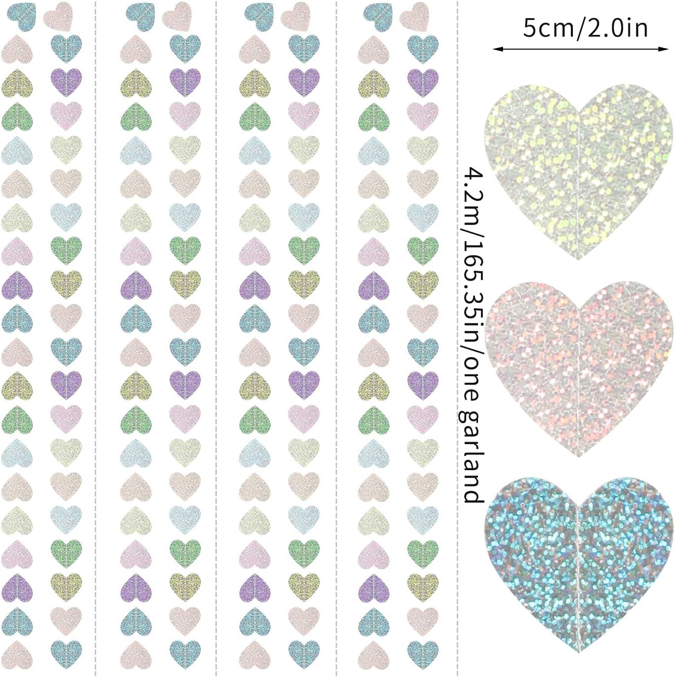 Iridescent Disco-Holographic Party-Decorations Heart Streamers-Garland - 52ft Glitter Dance Hanging Paper Banner, Wedding Bachelorette Birthday Euphoria Galentines Decor Hugfond