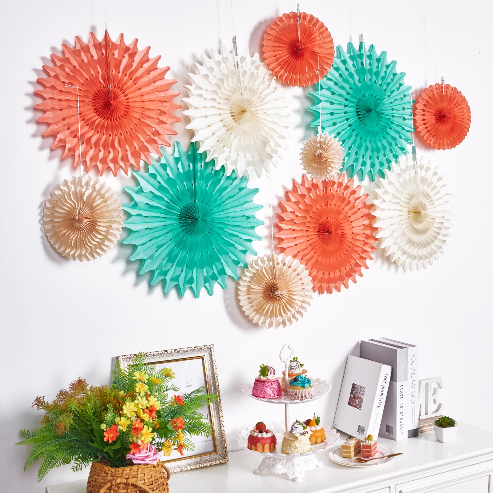 SUNBEAUTY Pack of 11 Hanging Honeycomb Paper Fans Party Decoration Paper Decoration for Birthday
