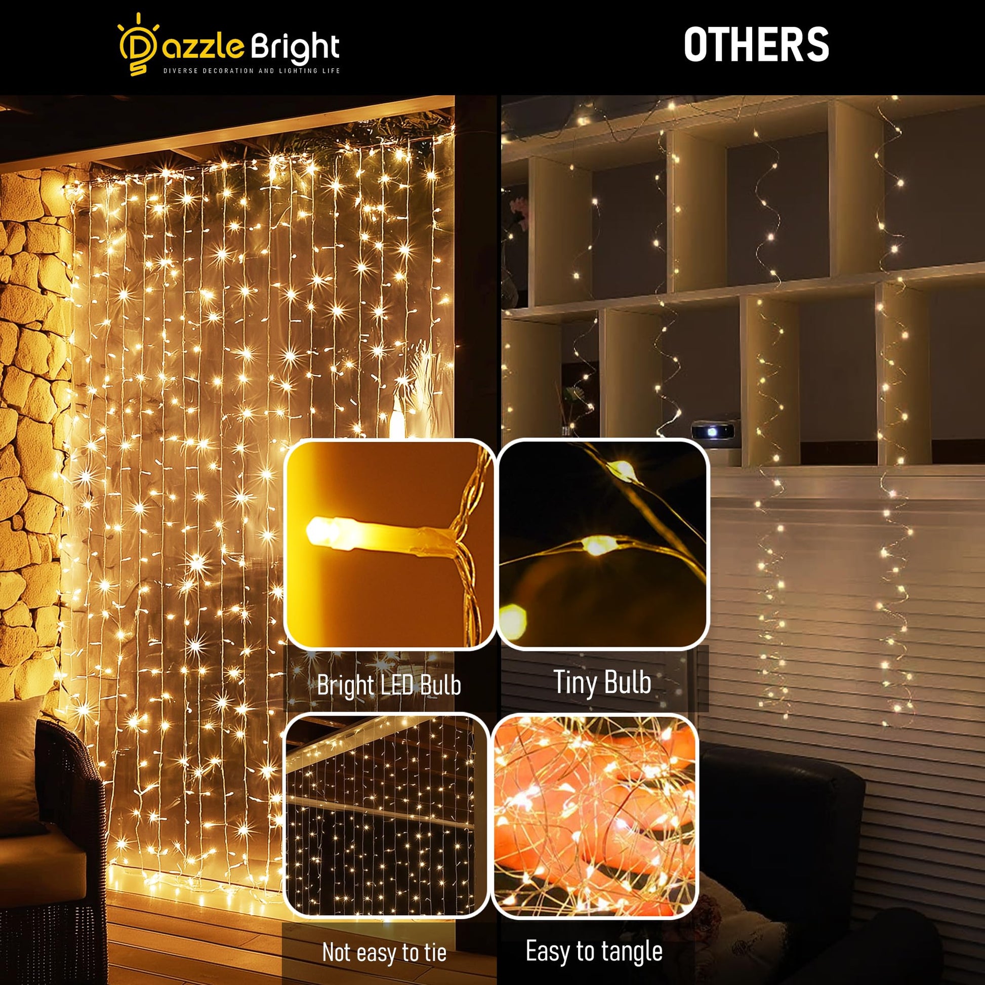 Dazzle Bright 300 LED Curtain Lights, Plug in Fairy Curtain Lights for Bedroom, Christmas Hanging