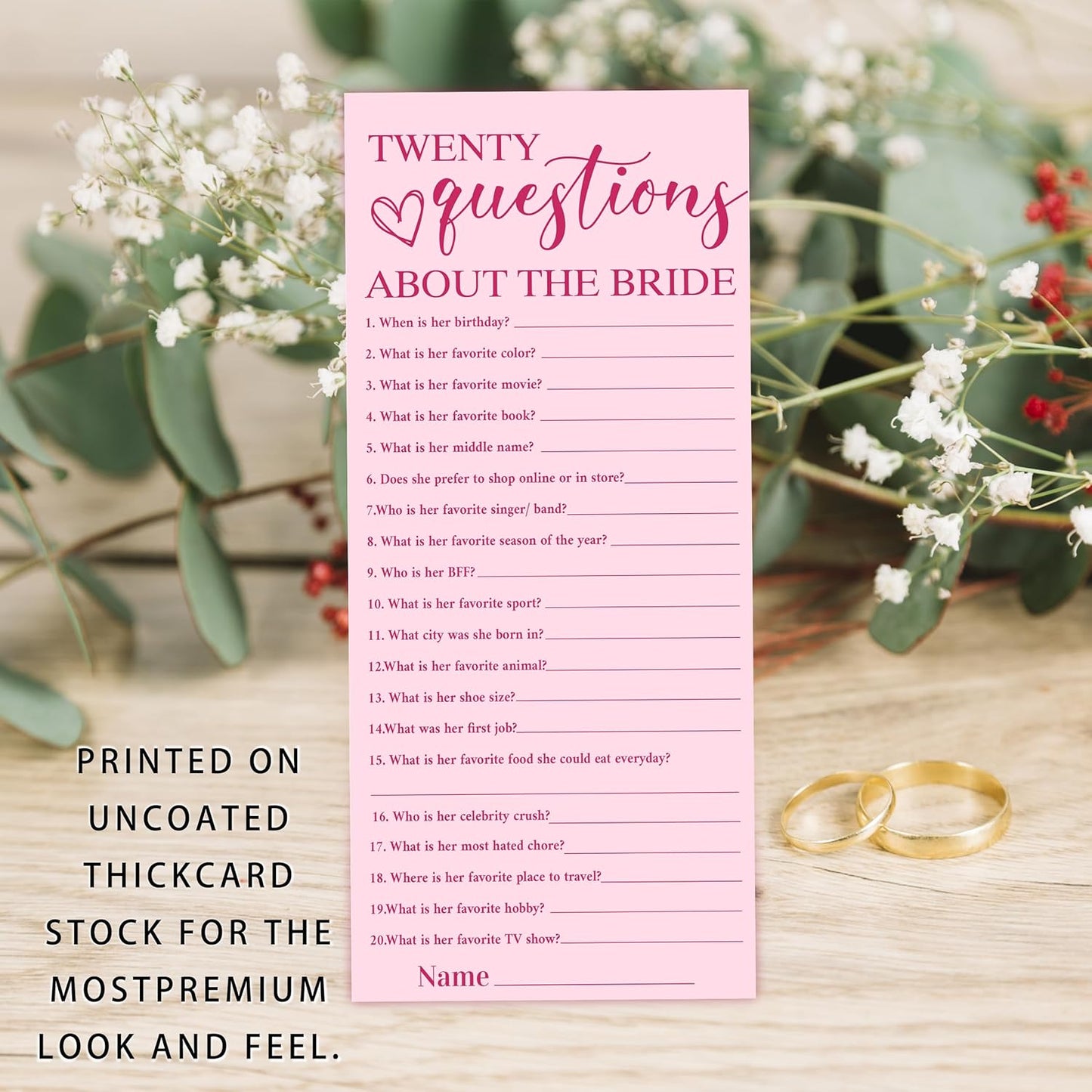 4x9 Inch Wedding Party Games, Bridal Shower Cards, 25 Pink Bridal Shower Games for Wedding Reception, Bachelorette, Engagement Party, Minimalist Guest Interaction Activity Cards-A12