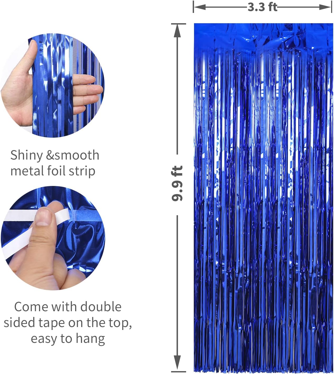 Crosize 2 Pack 3.3 x 9.9 ft Dark Blue Foil Fringe Curtains Party Decorations, Blue Tinsel Curtain Backdrop for Parties, Door Streamers, Glitter Streamer Fringe Backdrop for Birthday Decoration