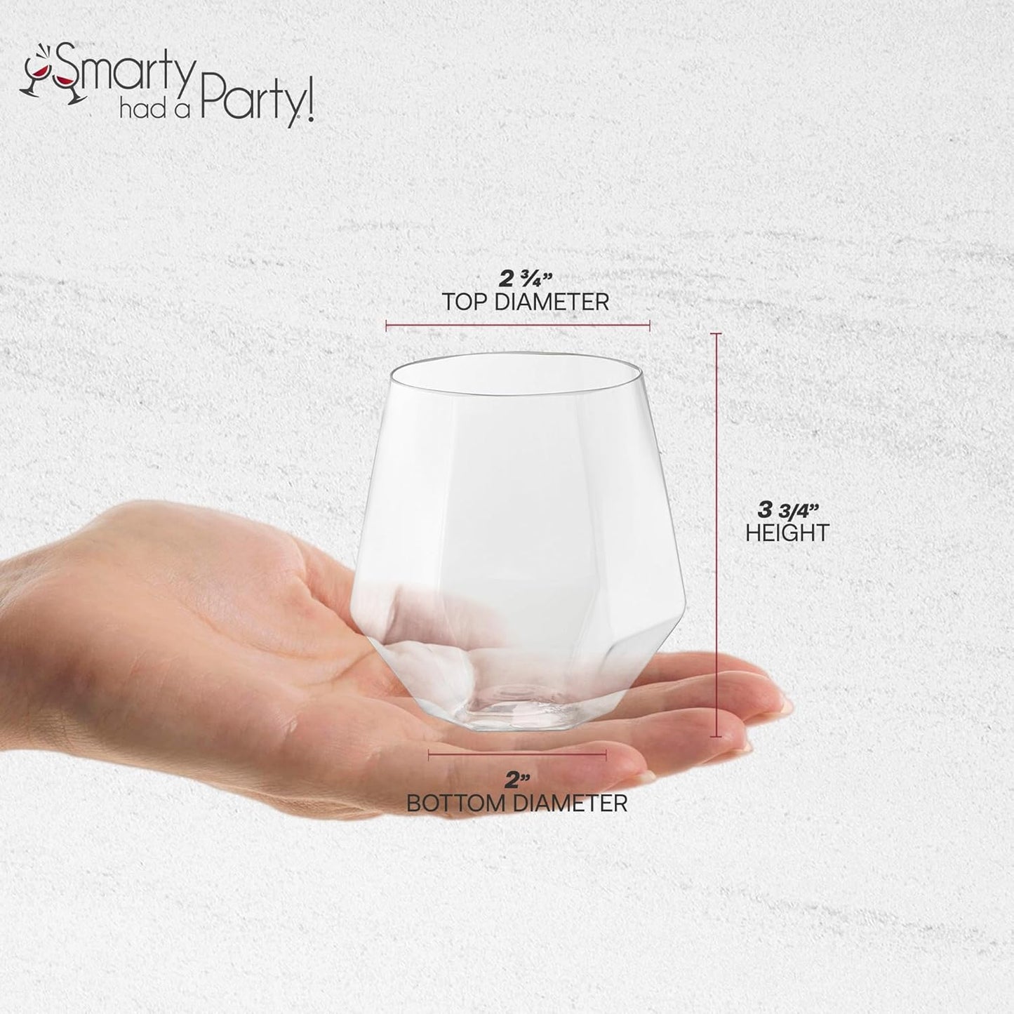 Smarty Had A Party 12 oz Wine Goblets Pack of 64 Clear Stemless Plastic Goblets, Unbreakable and Disposable for Parties and Events