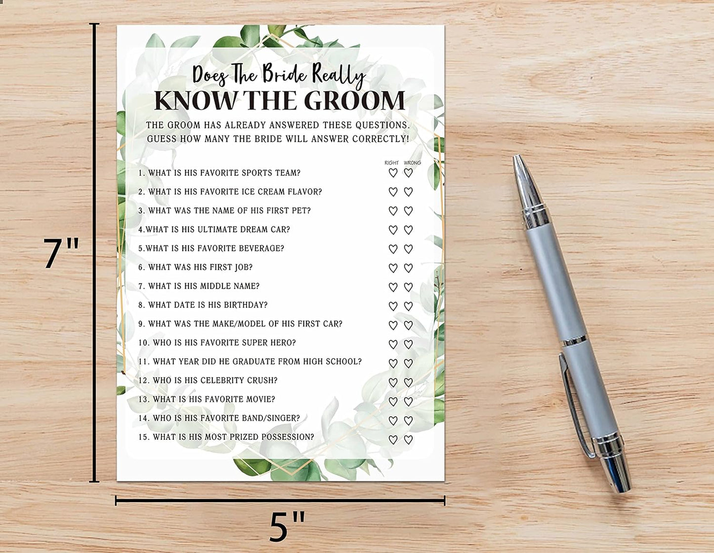 Bridal Shower Game Cards, Bride Really Know Groom Game, Tropical Jungle Theme Engagement Party Cards For Wedding, Set of 30 Cards(Leaf008)