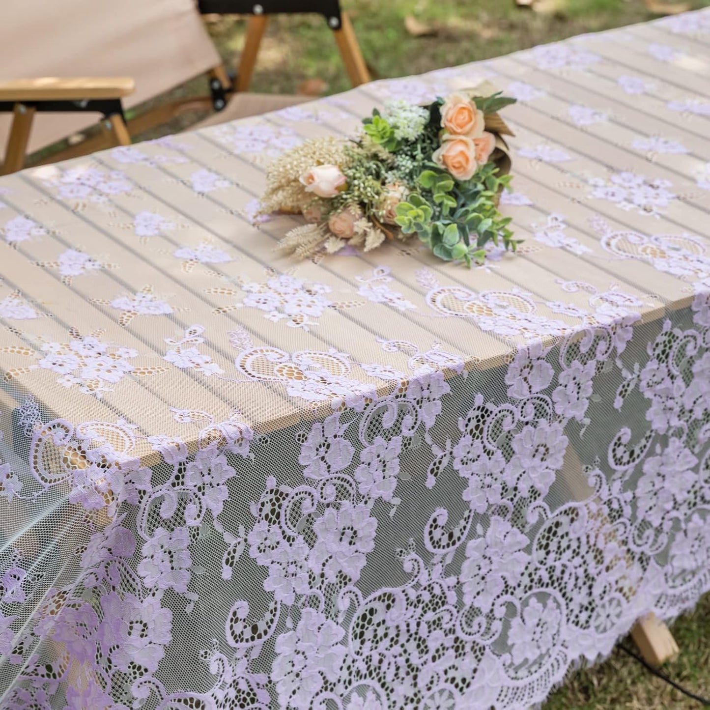 TINWIN Purple Lace Tablecloth 60x120 Inch Rectangle Vintage Runner Eyelash Fabric for Kitchen Dining Picnic Table Wedding Decor for Home Decoration Tea Party
