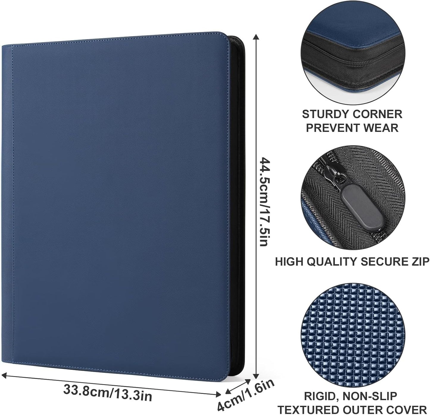 GEAoffice 16 Pockets Card Binder for 1000+ Cards, Premium Sturdy Card Holder Album, PU Cover Collection Binder for MTG, TCG, Game & Sports Cards, Navy Blue