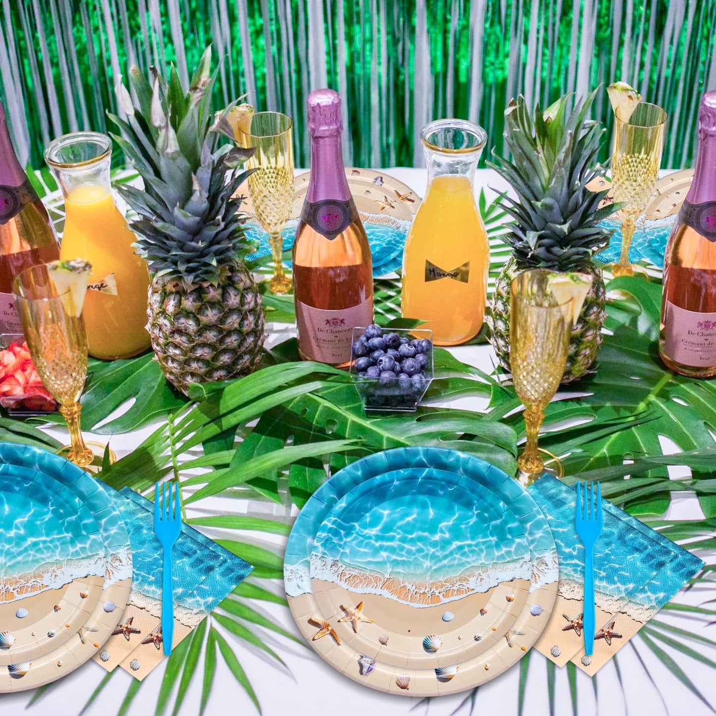 100 Pieces Beach Party Tableware Set – Ocean Wave Disposable Plates, Napkins and Forks, Seashell
