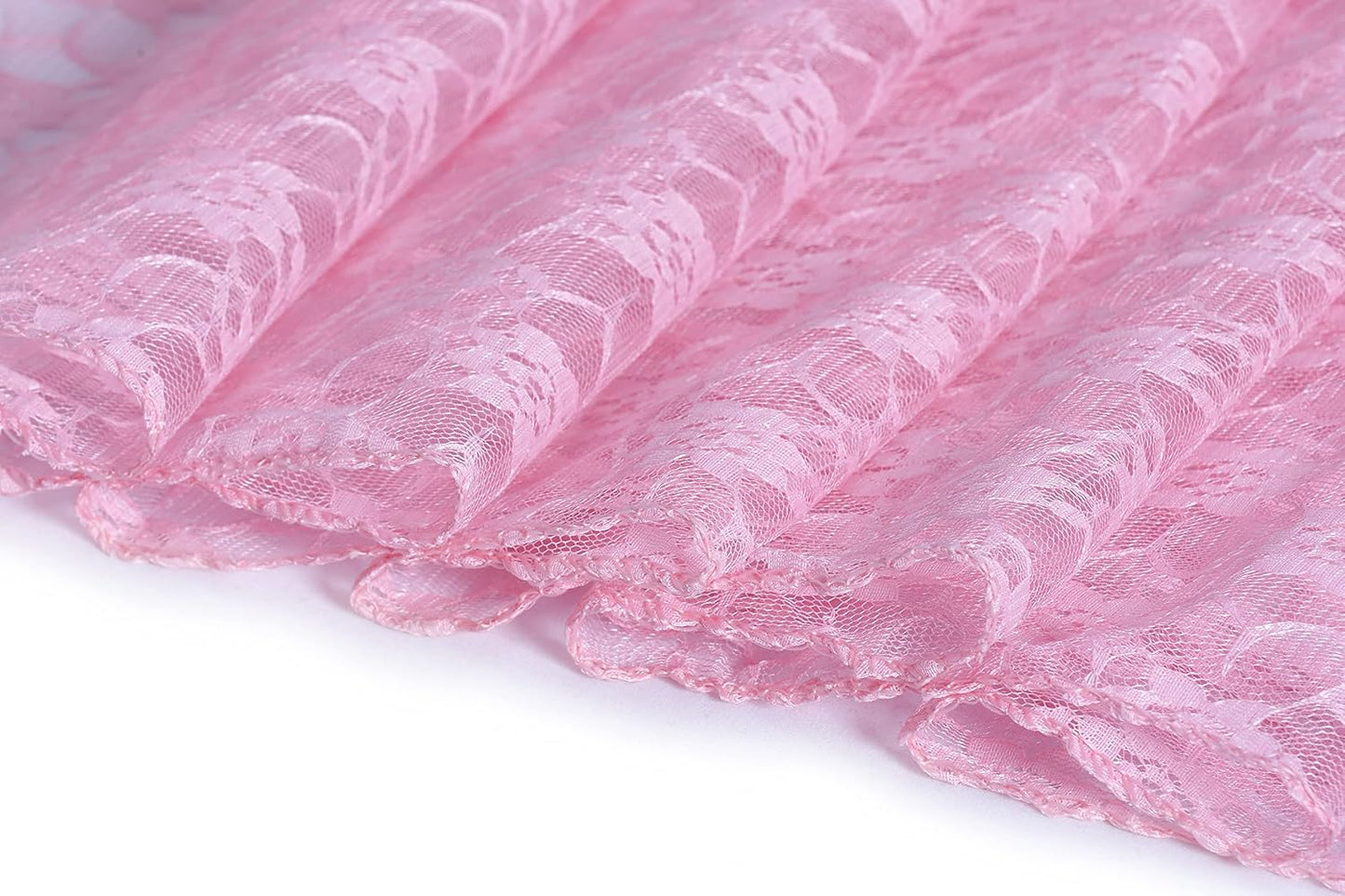 MDS Pack of 25 Wedding 12 x 108 inches Lace Table Runner for Wedding, Decorations for Birthday Parties, Banquets, Graduations, Engagements, and Runners fit Rectangle, Round Table- Blush Pink