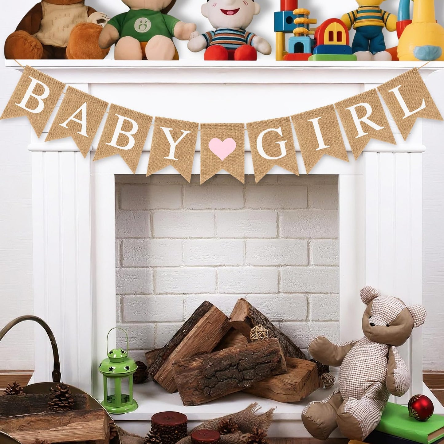 Pre-Strung Baby Girl Burlap Banner, Gender Reveal Banner for Baby Shower Party Decorations (Light