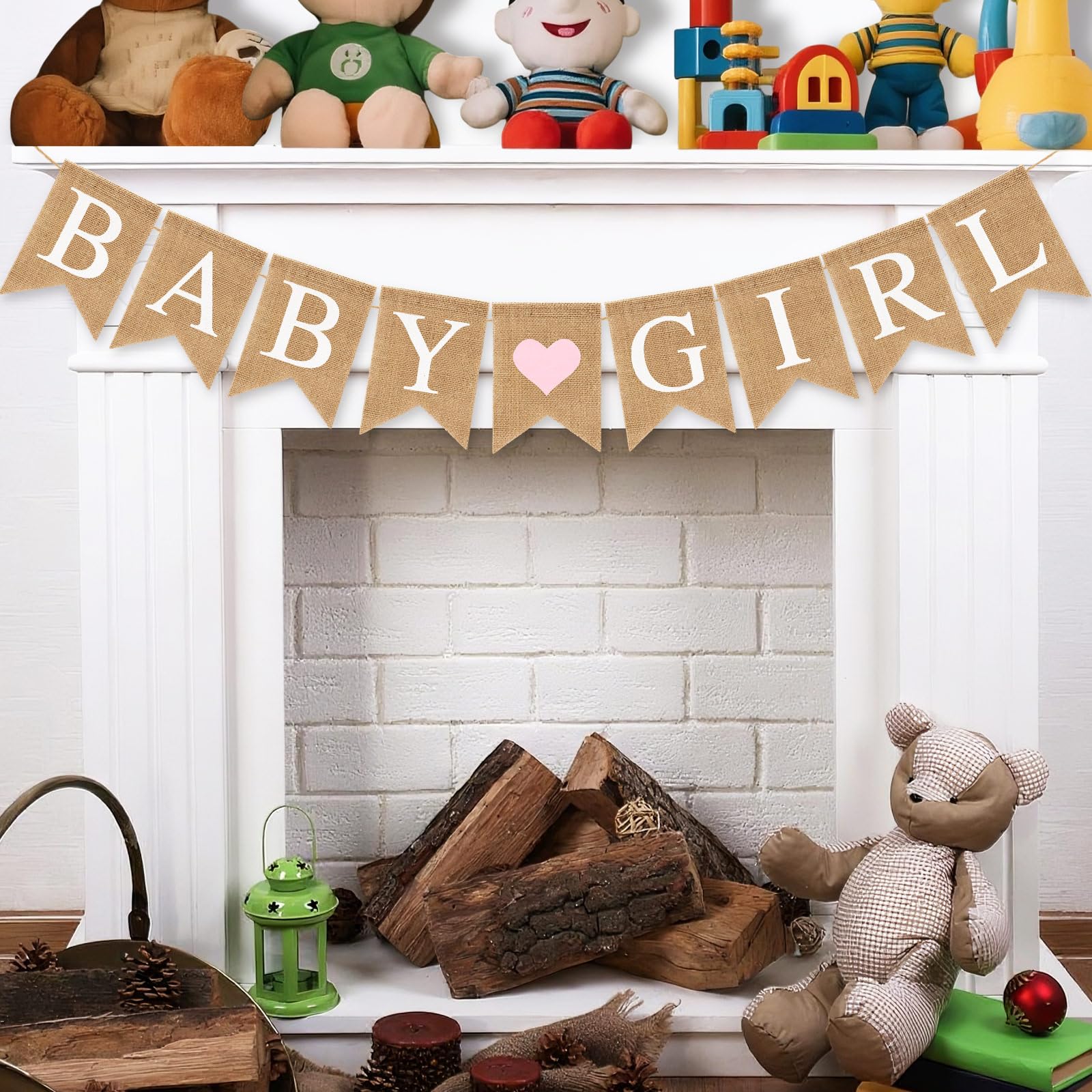 Pre-Strung Baby Girl Burlap Banner, Gender Reveal Banner for Baby Shower Party Decorations (Light