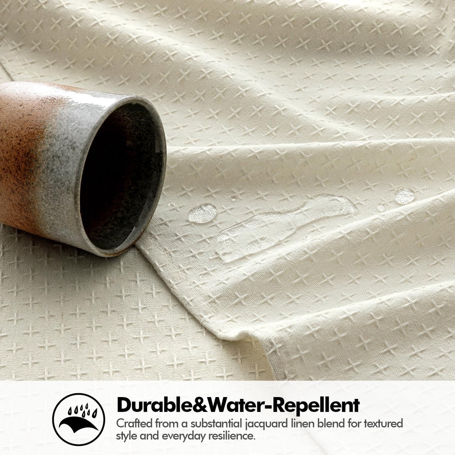 MIULEE Ivory Linen Cottton Table Cloth Rectangle Tablecloth Waterproof Spillproof Cross-Star Textured Table Cltoth Decorative Farmhouse Style for Dining Party Weddings 52x70 Inch