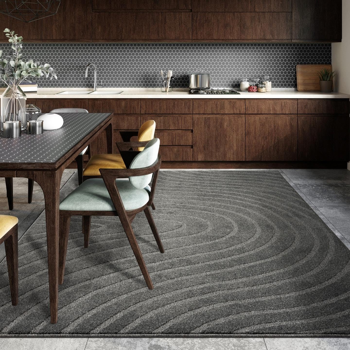 LUXE WEAVERS Modern Geometric Wave Anthracite 5x7 Area Rug