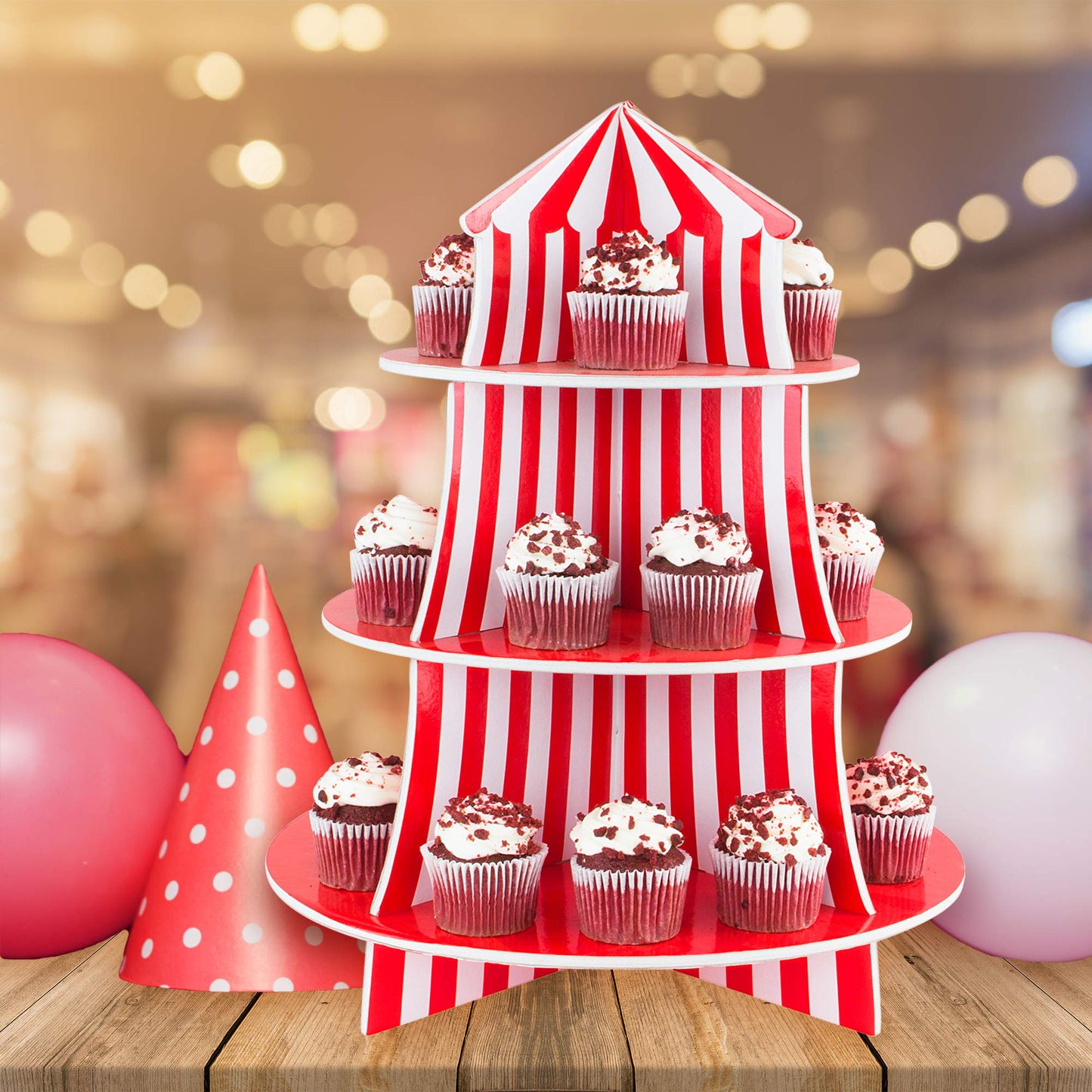 Super Z Outlet 3 Tier Cupcake Foam Stand with Circus Carnival Tent Design for Desserts, Birthdays
