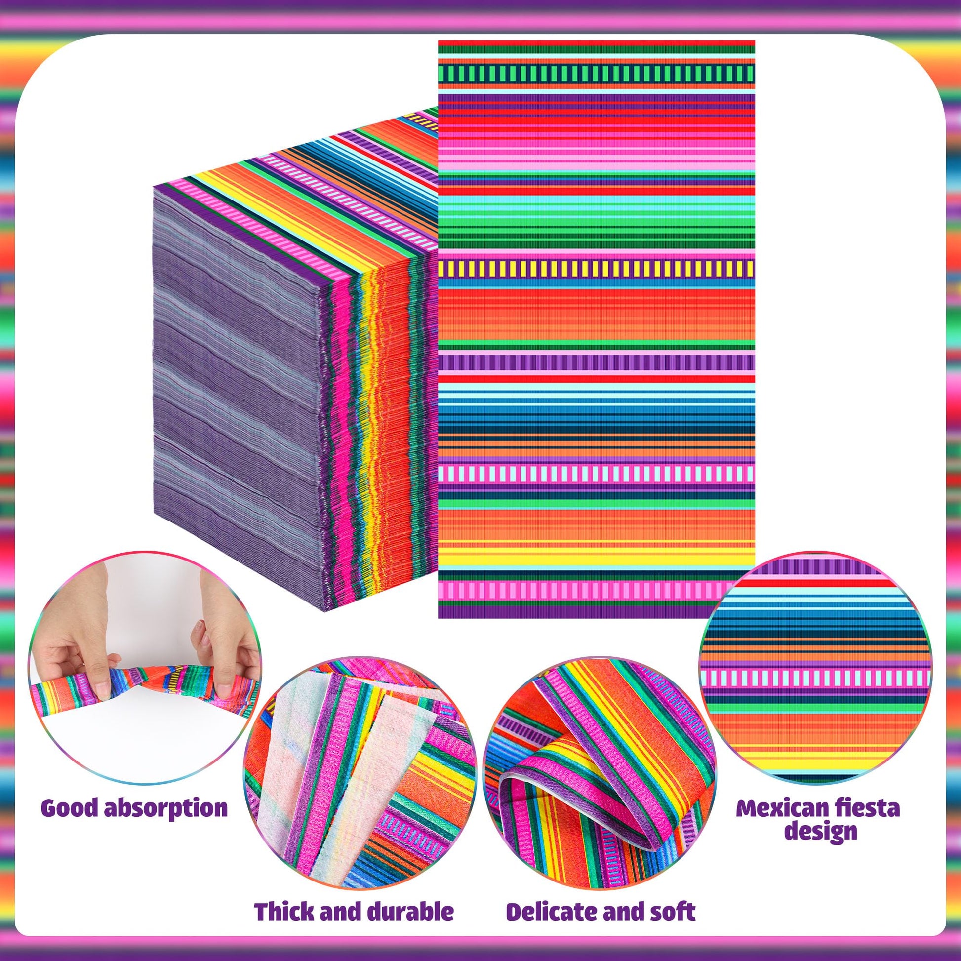 50 Pack Mexican Fiesta Guest Napkins Mexican Themed Colorful Disposable Dinner Napkins Mexico
