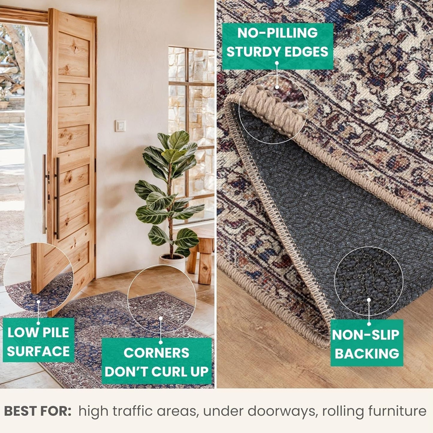 Bloom Rugs Washable Non-Slip 3' x 5' Rug - Dark Blue/Beige Traditional Medallion Area Rug for Living Room, Bedroom, Dining Room, and Kitchen - Exact Size: 3' x 5'