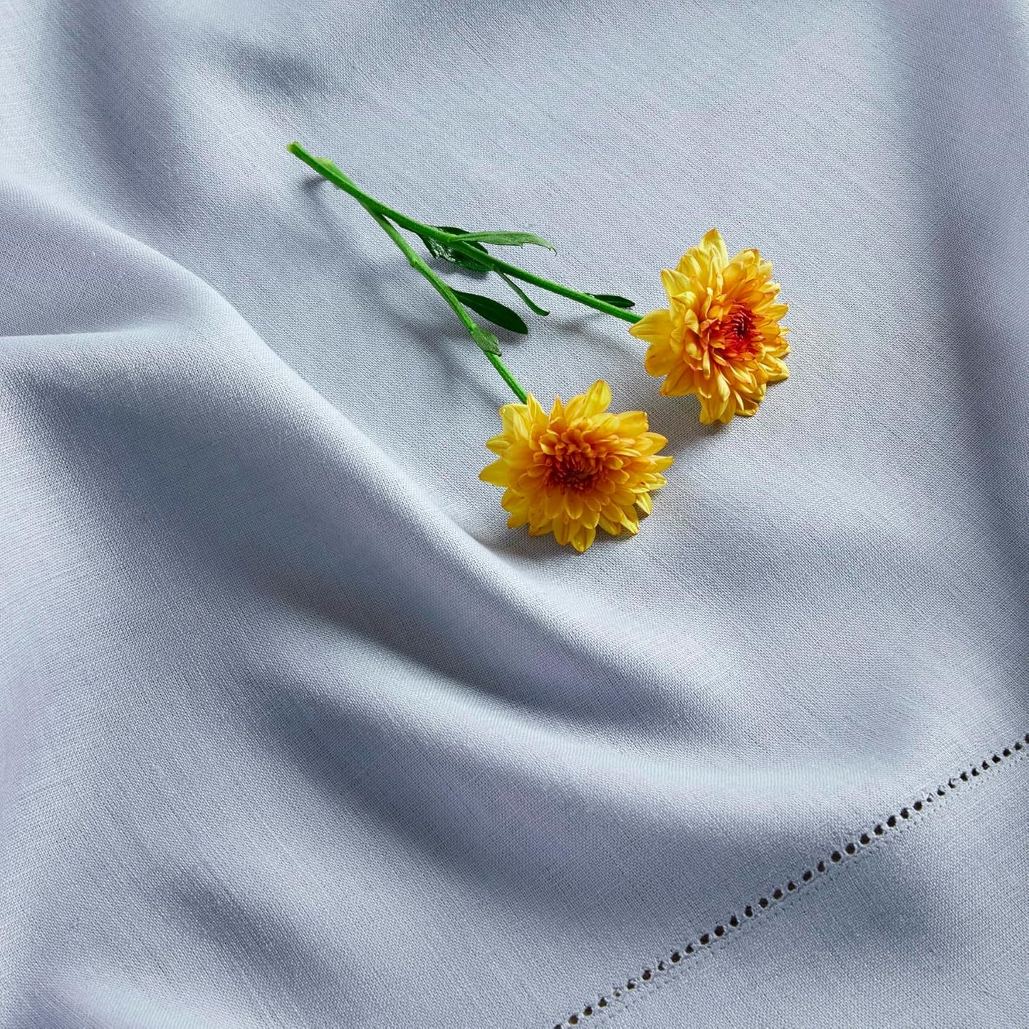 Solino Home Linen Tablecloth 52 x 52 Inch - 100% Pure Linen Dusty Blue Square Tablecloth - Classic Hemstitch, Machine Washable Table Throw for Fall, Autumn, Thanksgiving