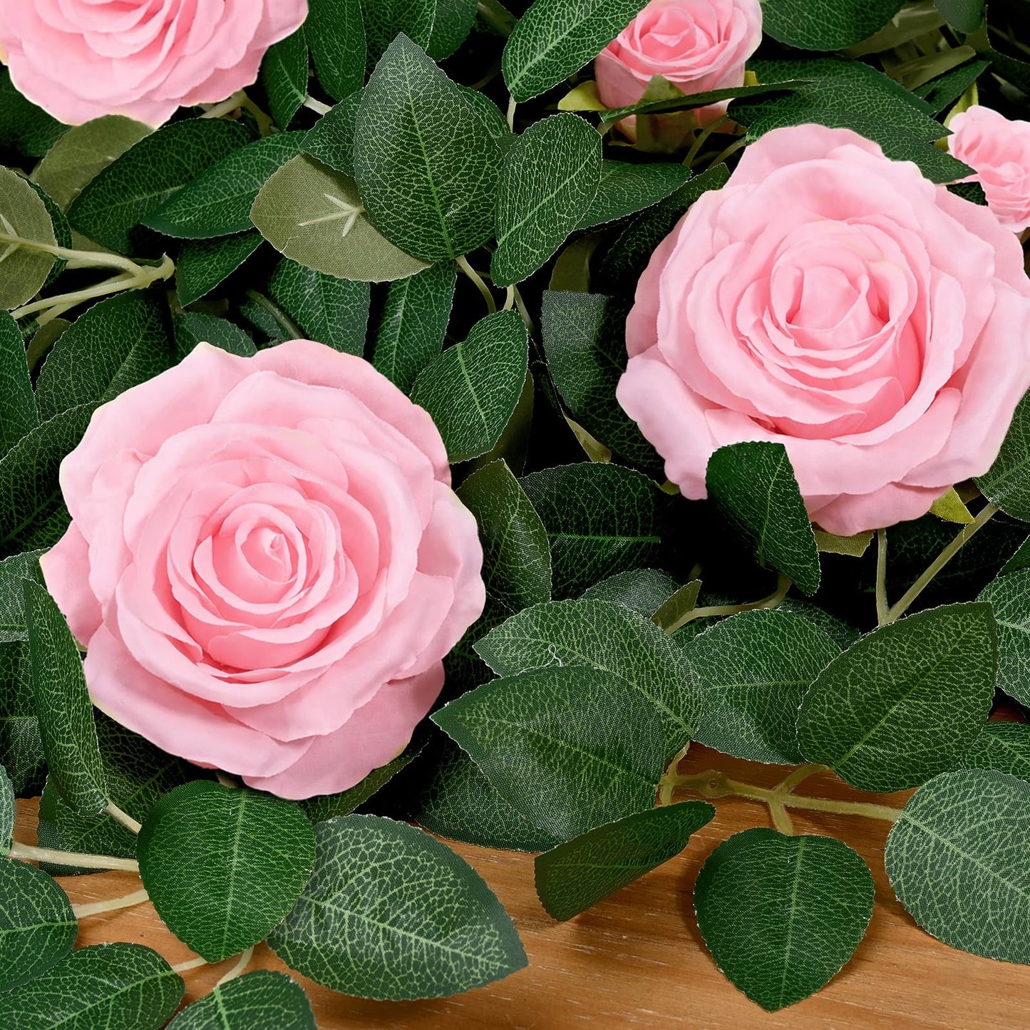 Flower Garland Fake Flowers, Rose Floral Garland, Pink with Lights, 2 Pcs