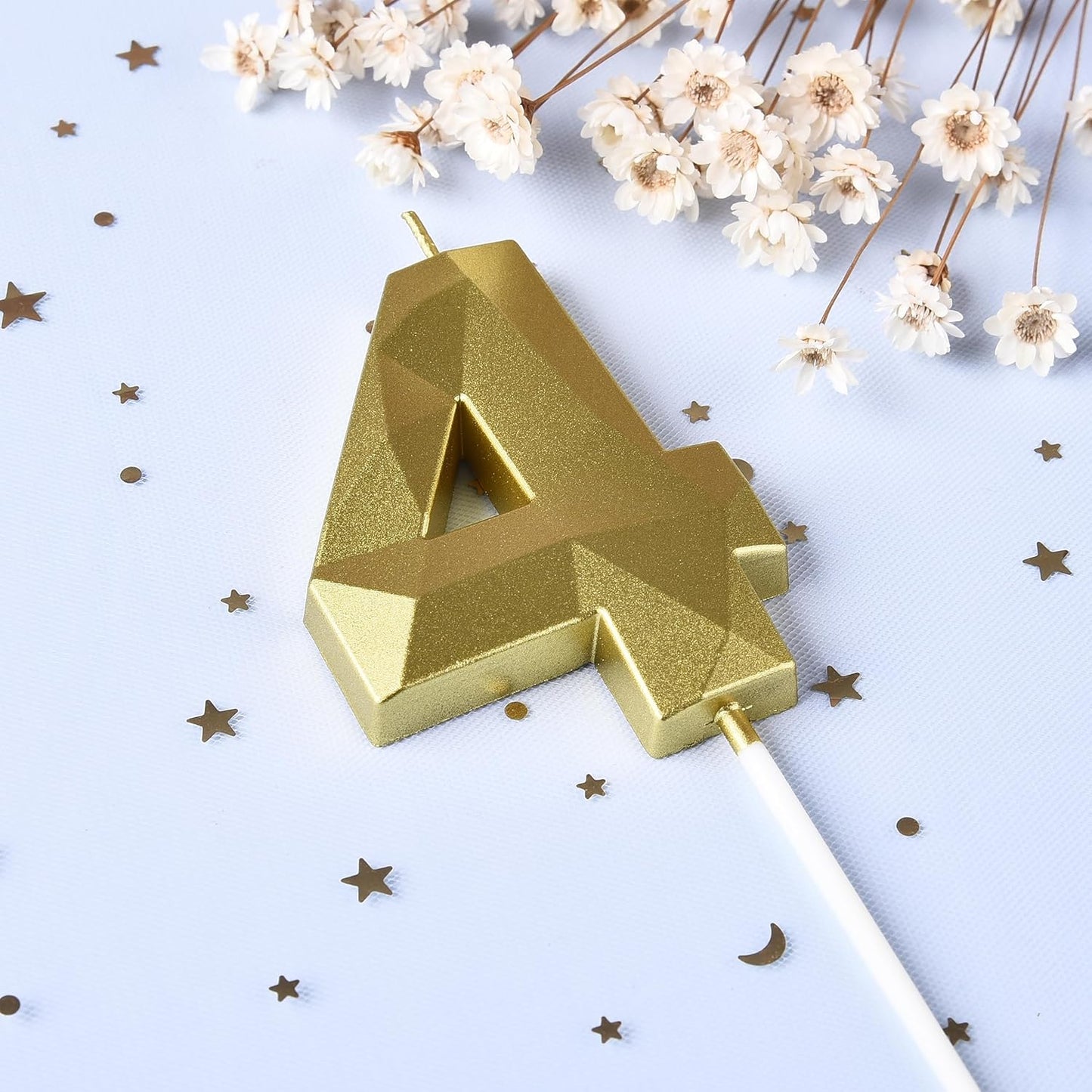 PHD CAKE 2.76 Inch Crystal Gold 4 Number Birthday Candles, Gold Number Candles, Cake Number Candles, Party Celebration