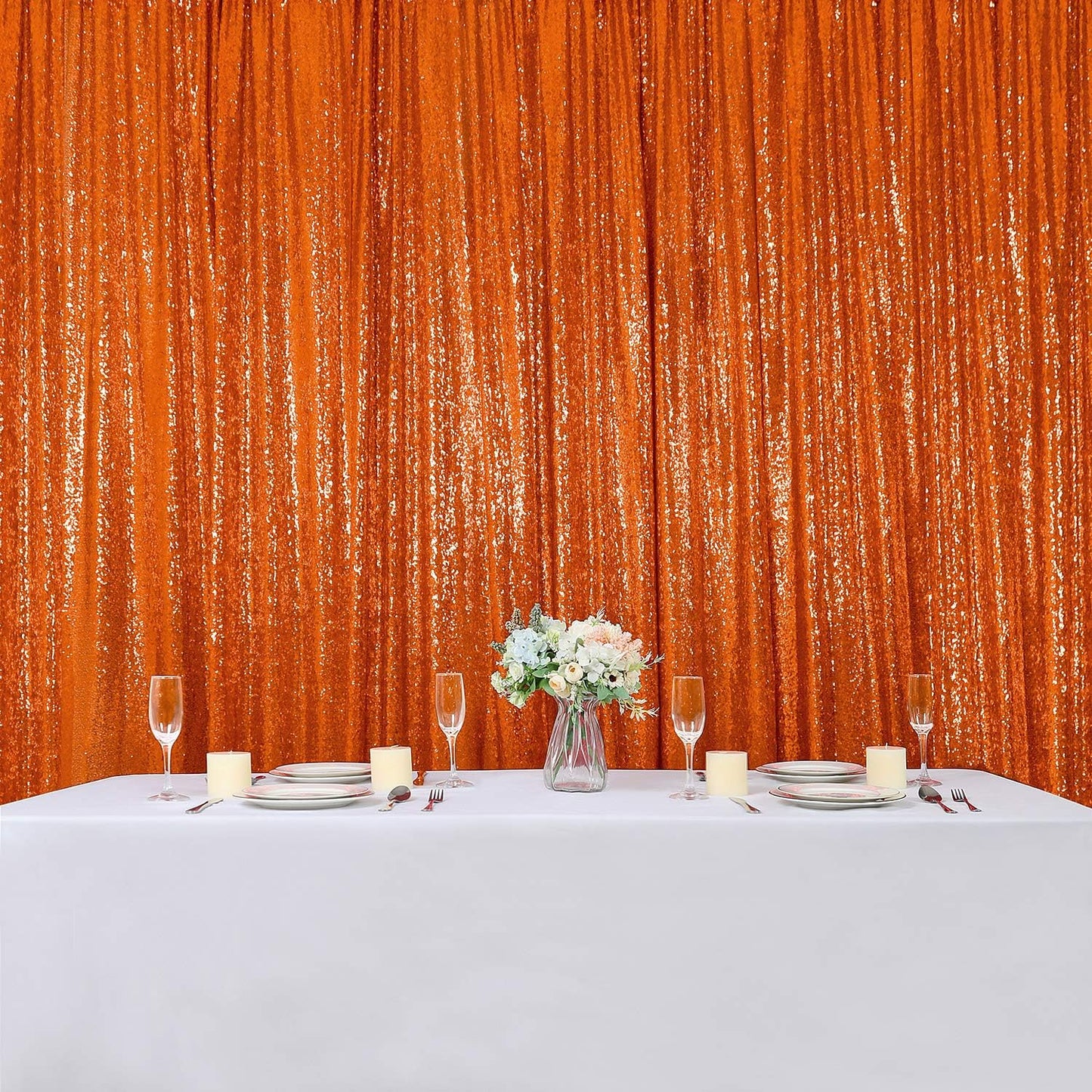 Hahuho Orange Sequin Backdrop Curtain, 2PCS 2FTx8FT Glitter Backdrop Curtain for Parties, Christmas, Wedding, Party Decoration（2 Panels, 2FT x 8FT, Orange