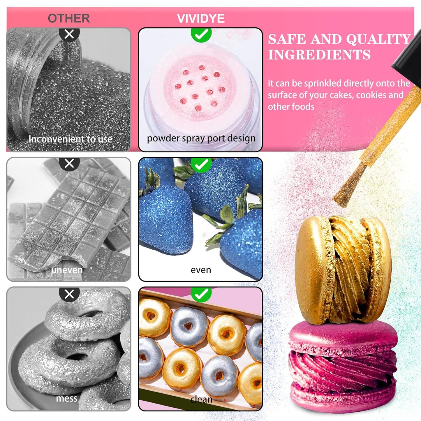 Edible Glitter - 4 Colors 5g/Bottle Halloween Luster Dust Edible Set, Food Grade Edible Glitter for Drinks, Cocktails, Cupcakes, Cookies, Candy, Glimmer Sprinkle Powder for Party Foods, Baking, Beverage