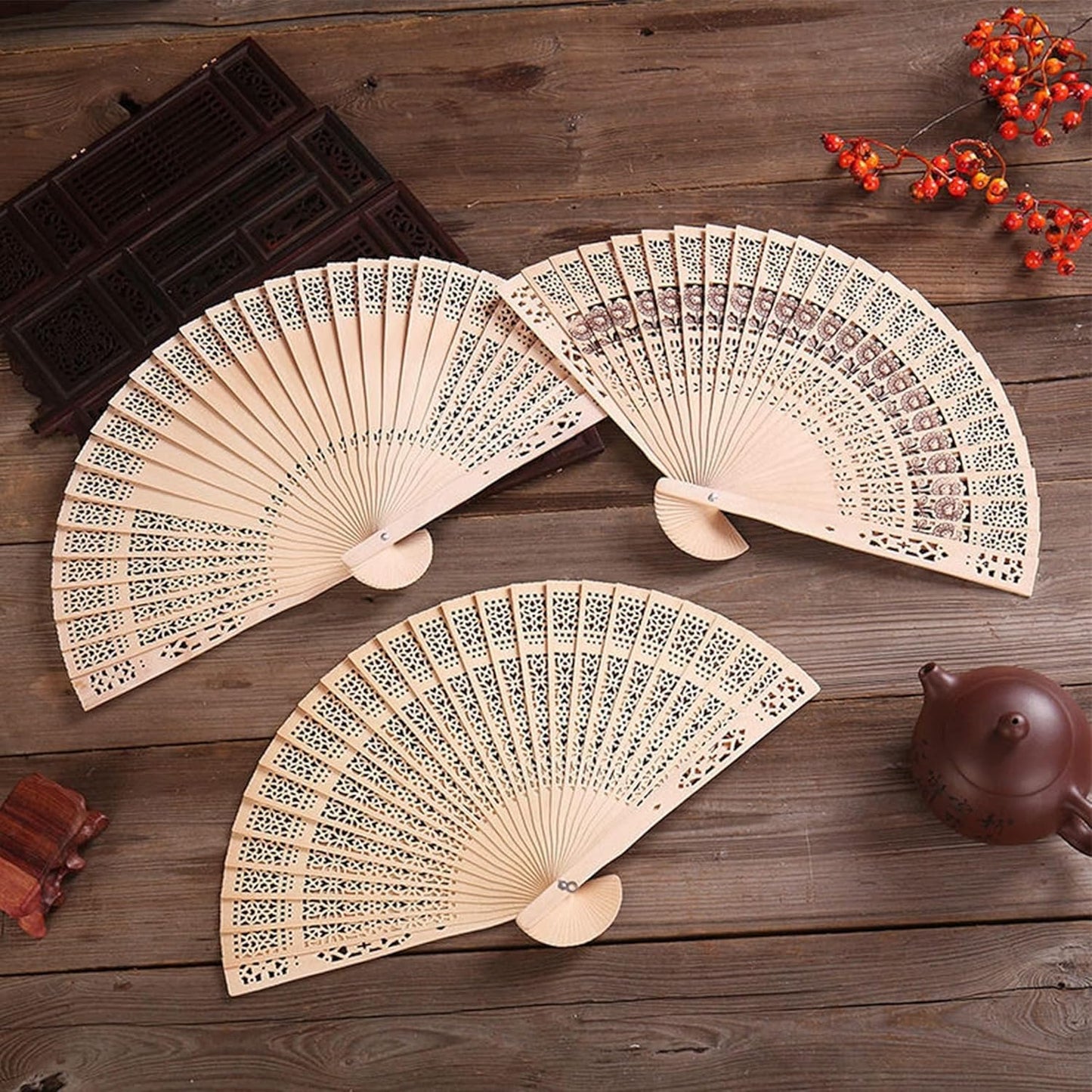 Sandalwood Fan (Set of 50 pcs) Wedding Favors&Birthday Gifts&Christmas Gift-Sunflower