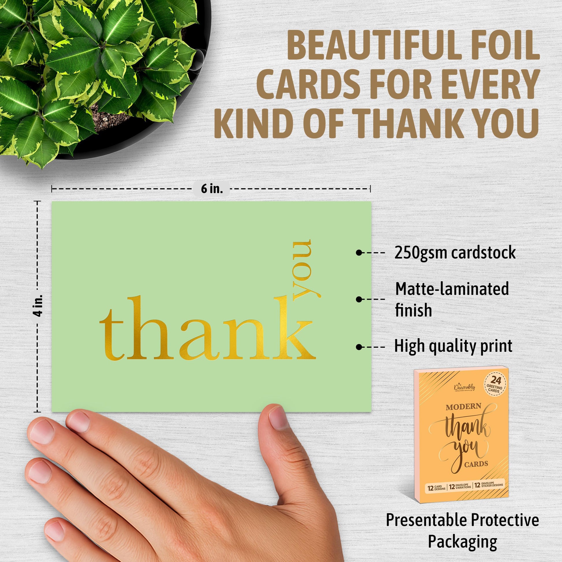 Decorably 24 Pack Gold Foil 6x4in Thank You Cards Kids