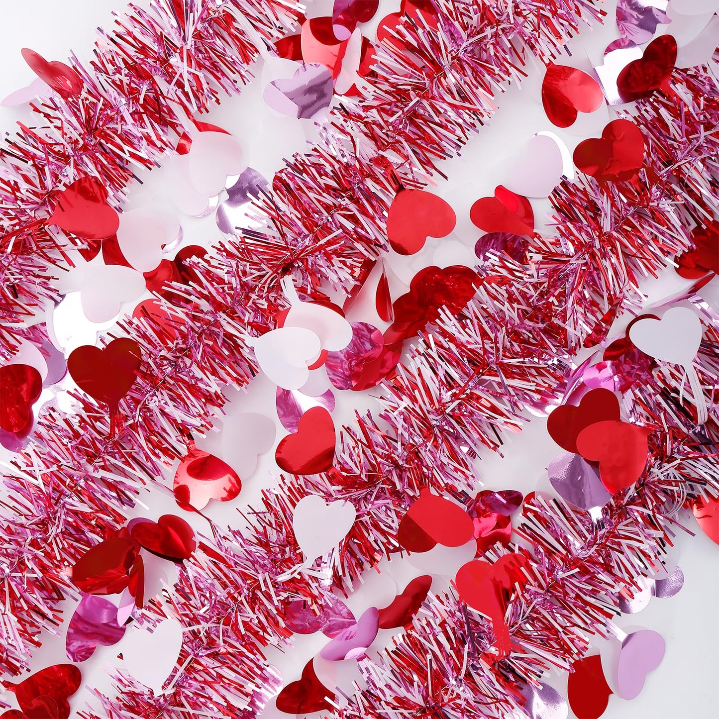 Valentines Garland Decor,50Ft Glitter Tinsel Heart Garland Decorations for Tree Mantle Bedroom