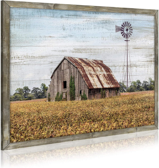 Rustic Life Wooden Wall Art: Rural House in the middle of Straw Artwork Wooden Painting with Framed for Bedrooms (12'' x 16'' x 1 Panel)