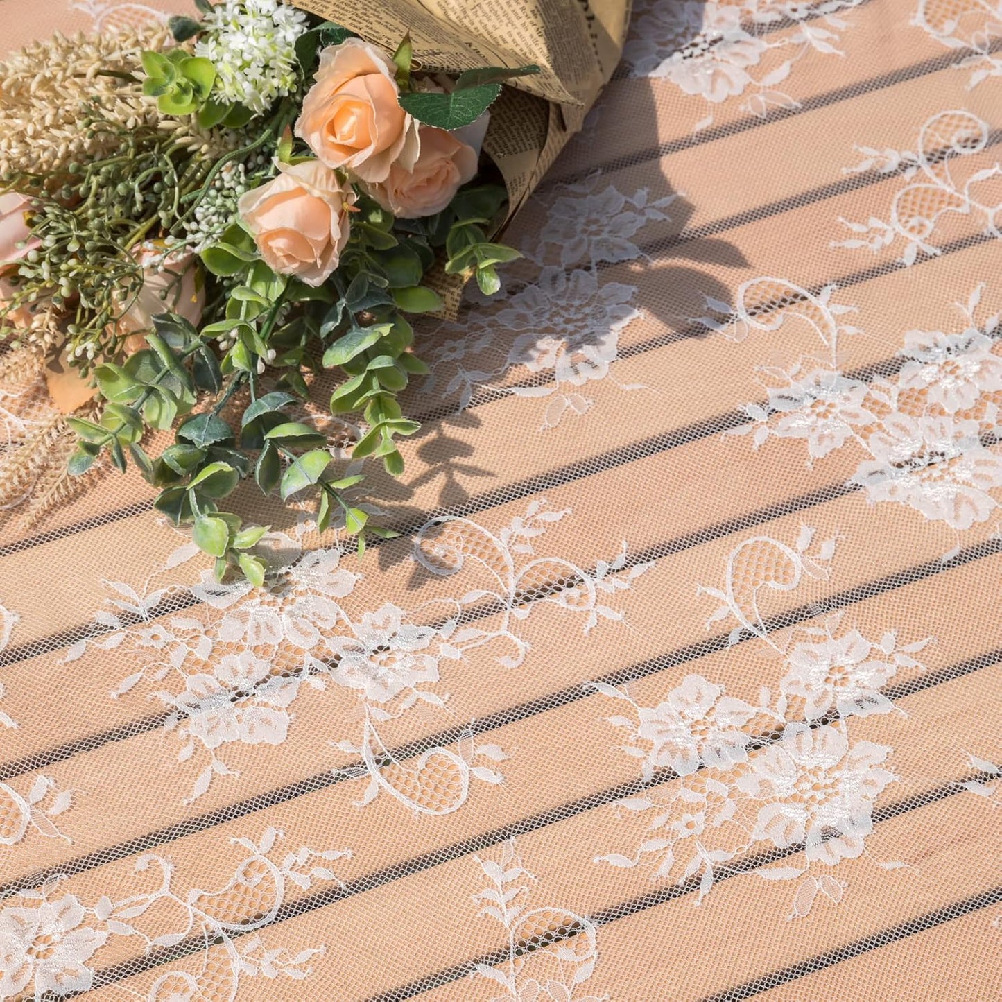 TINWIN Rectangle Lace Tablecloth 60x120 Inch White Vintage Runner Eyelash Fabric for Kitchen Dining Picnic Table Wedding Decor for Home Decoration Tea Party Decor-3