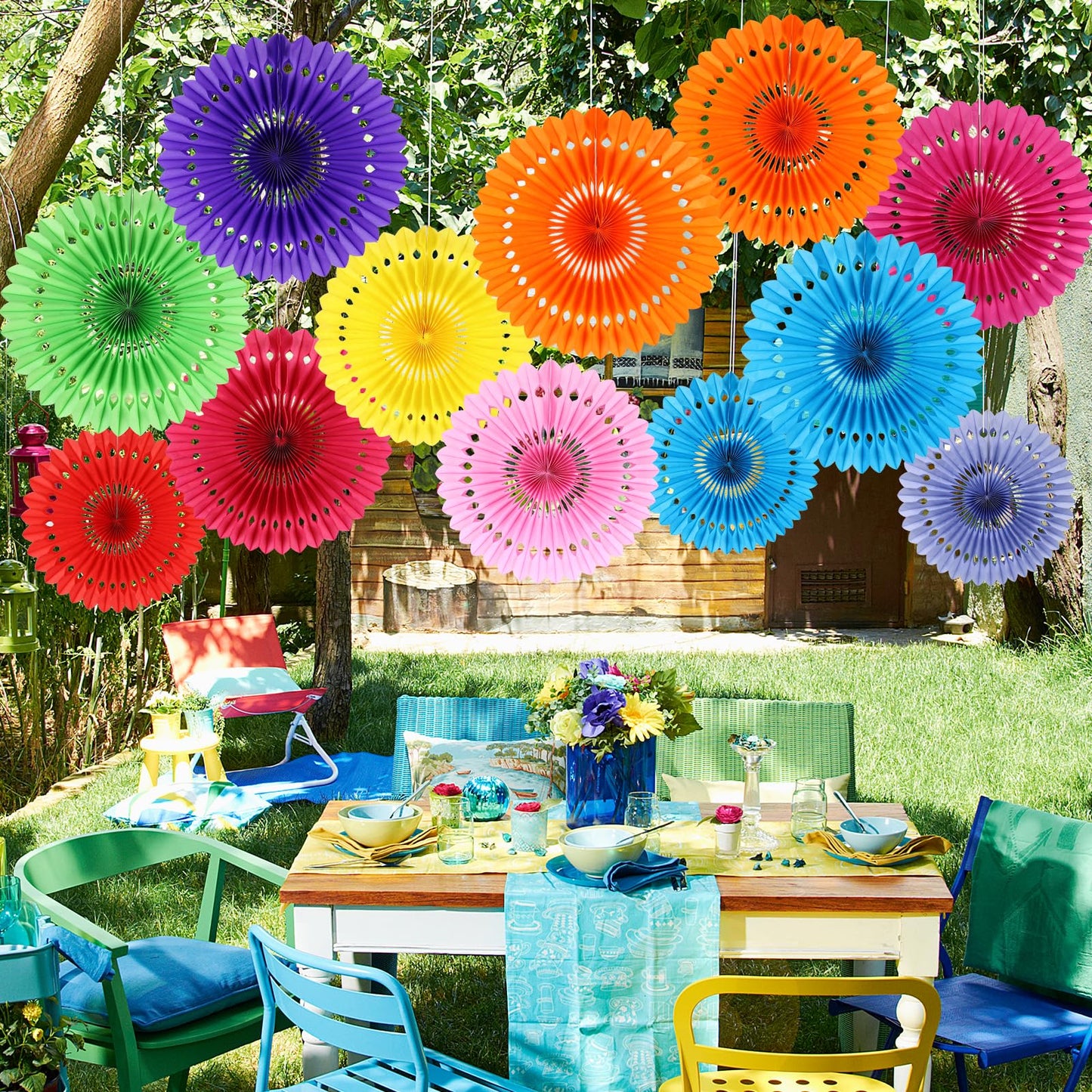 BestoFun 12PCS Paper Fans Mexican Party Decorations Colorful Paper Fans Tissue Paper Flowers