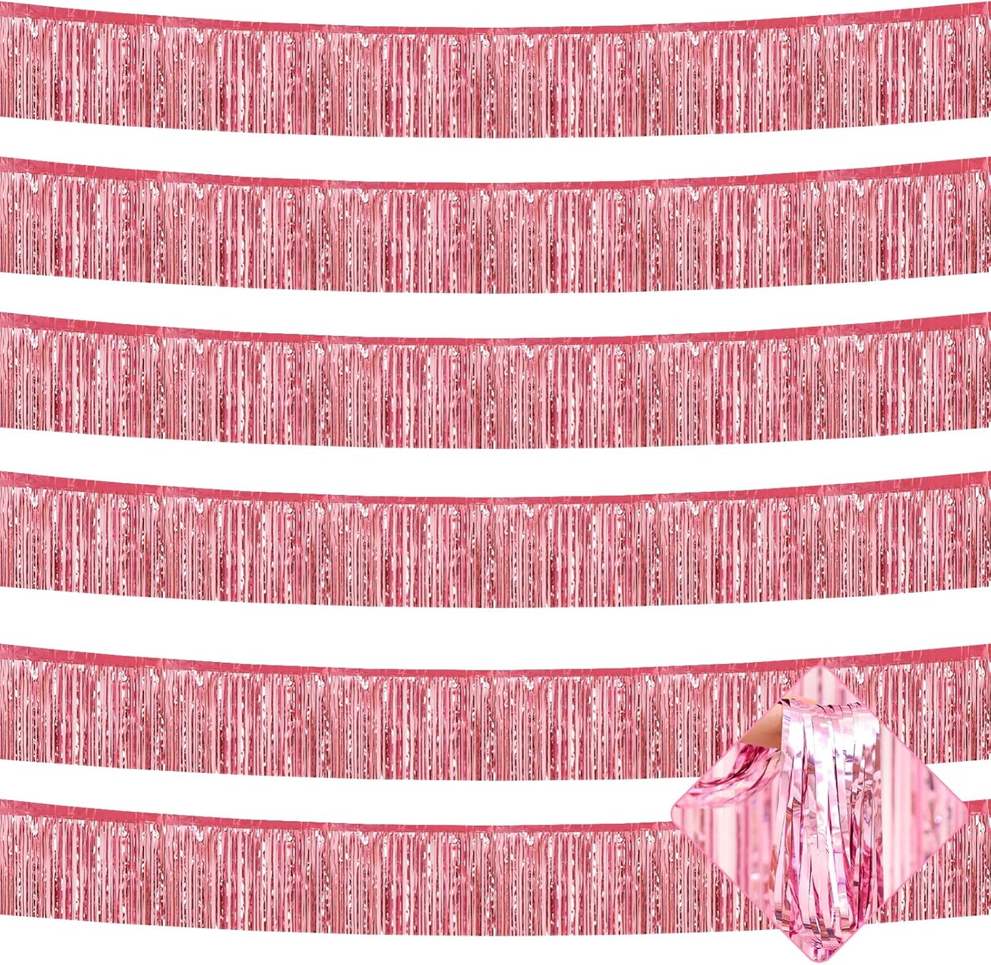 10 Pack 10 Feet Pink Foil Fringe Garland Metallic Tinsel Streamers Banner Wall Hanging Curtain Backdrop for Parade Floats, Bachelorette, Wedding, Birthday, Halloween, Christmas Party Decorations