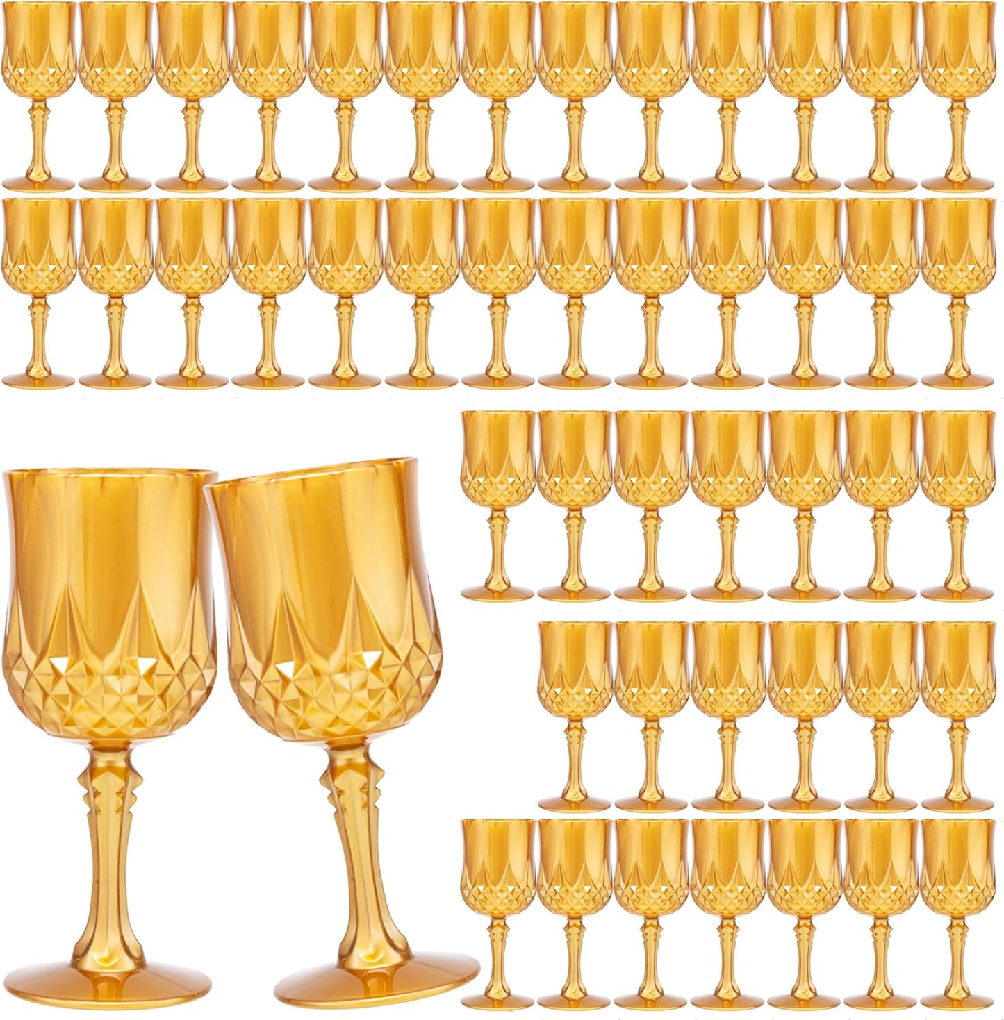 JLYLOL Plastic Vintage Wine Glasses 7OZ Plastic Goblets Vintage Drinking Glasses 48PCS Retro Wedding Glassware Water Goblets Reusable Drinking Cups for Party,Reception,Celebration,Bar,Whiskey(Amber)