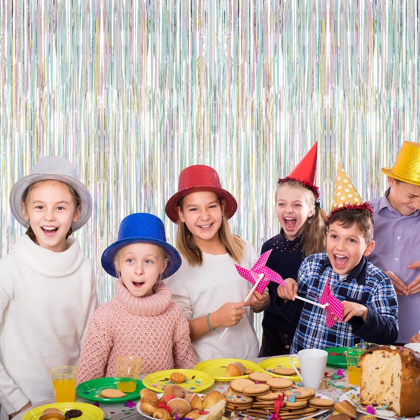 2 Pack Backdrop Curtains, 3.28 FT x 7.05 FT Laser Silver Fringe Curtains, Metallic Tinsel Foil Curtains Party Streamer, Photo Backdrop Party Decorations Bithday Photo Booth Props