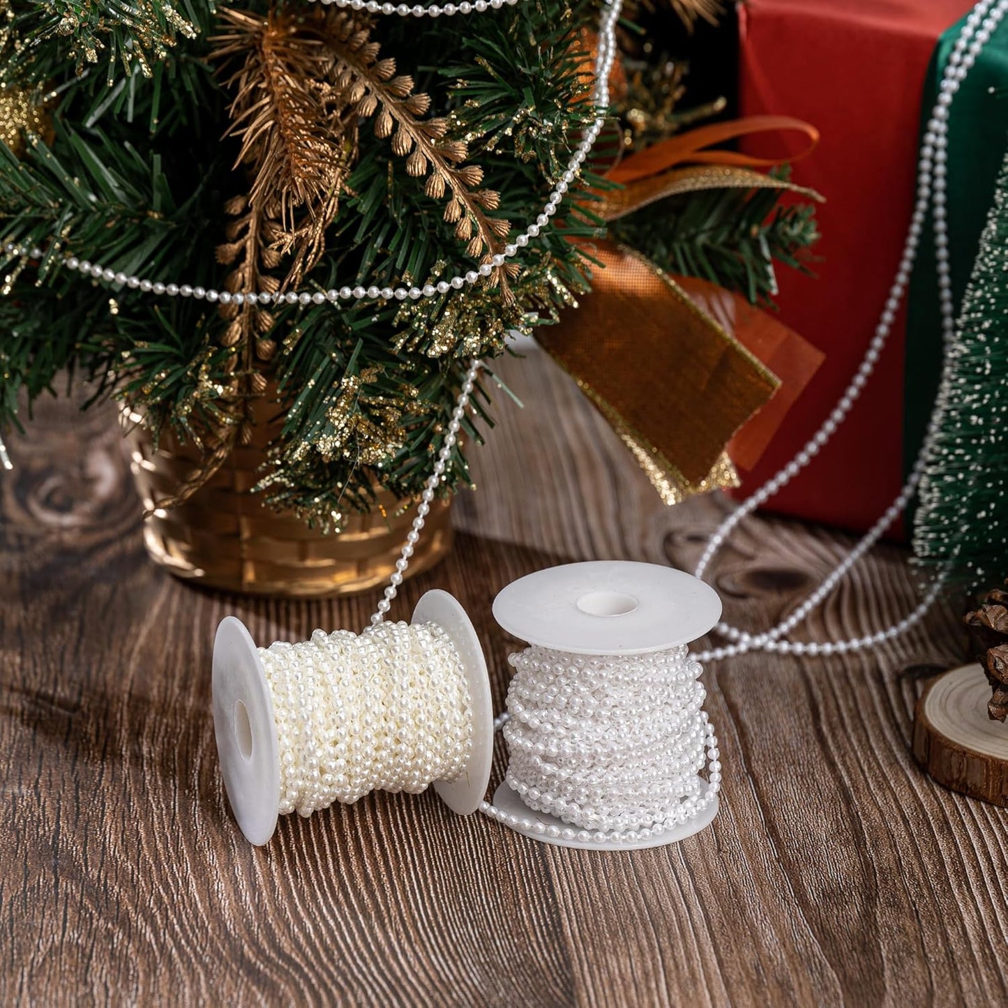 3mm Millet Beads Crafts Faux Pearl Beads Garland Pearl Bead Roll Strand of Pearls to Decorate Floral Centerpieces Wedding Party Favor Christmas Tree(33 Feet White)