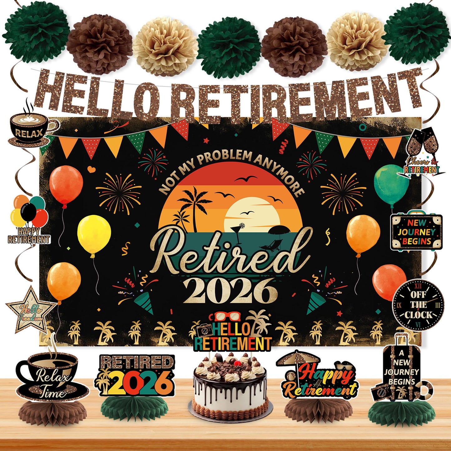 Holkcog Retirement Party Decoration, Vintage 2026 Retired Banner Background