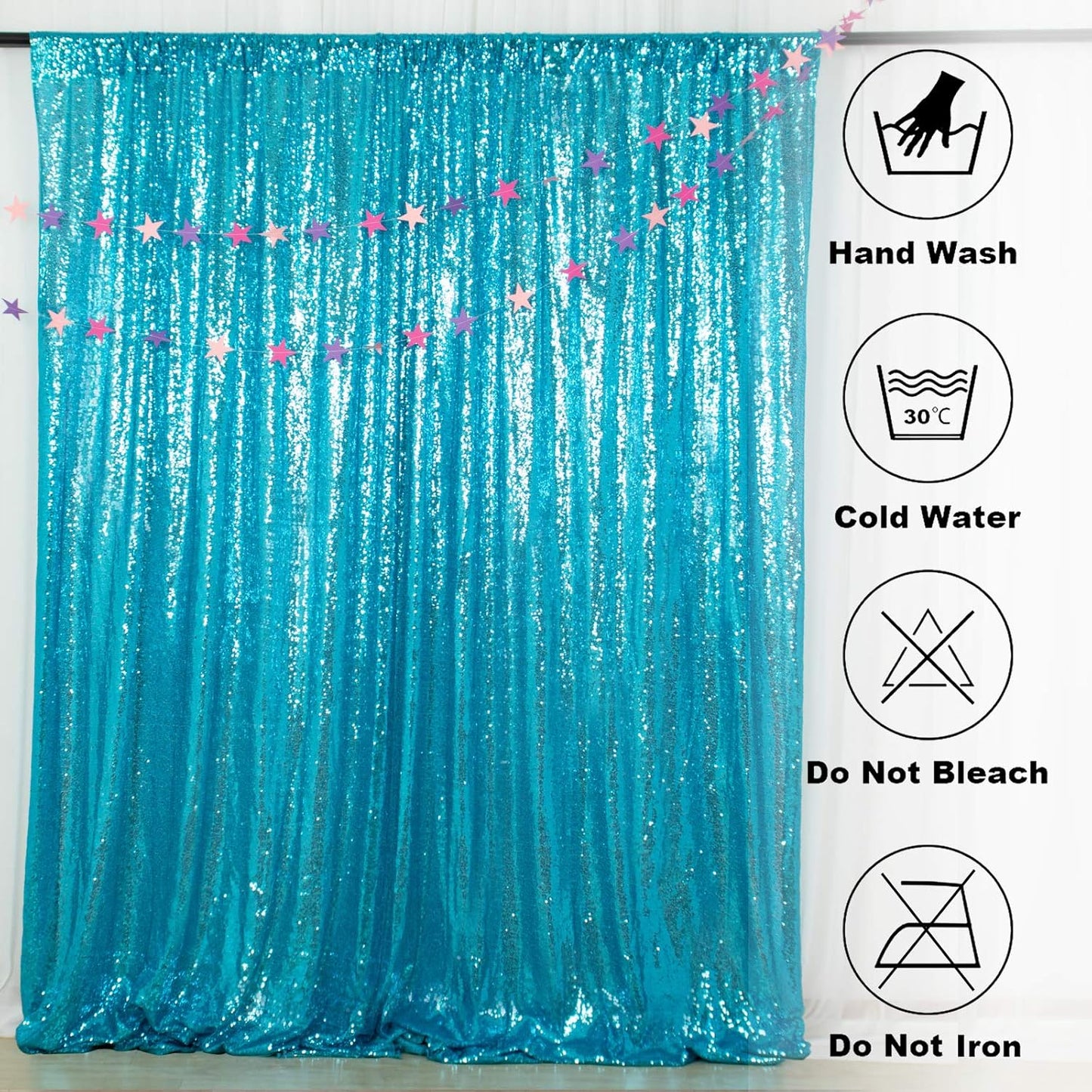 ShinyBeauty Turquoise Sequin Backdrop 10FTx10FT Photo Backdrop for Wedding Aqua Sparkle Drapes for Photograph Glitter Curtain for Shimmer Fabric Background
