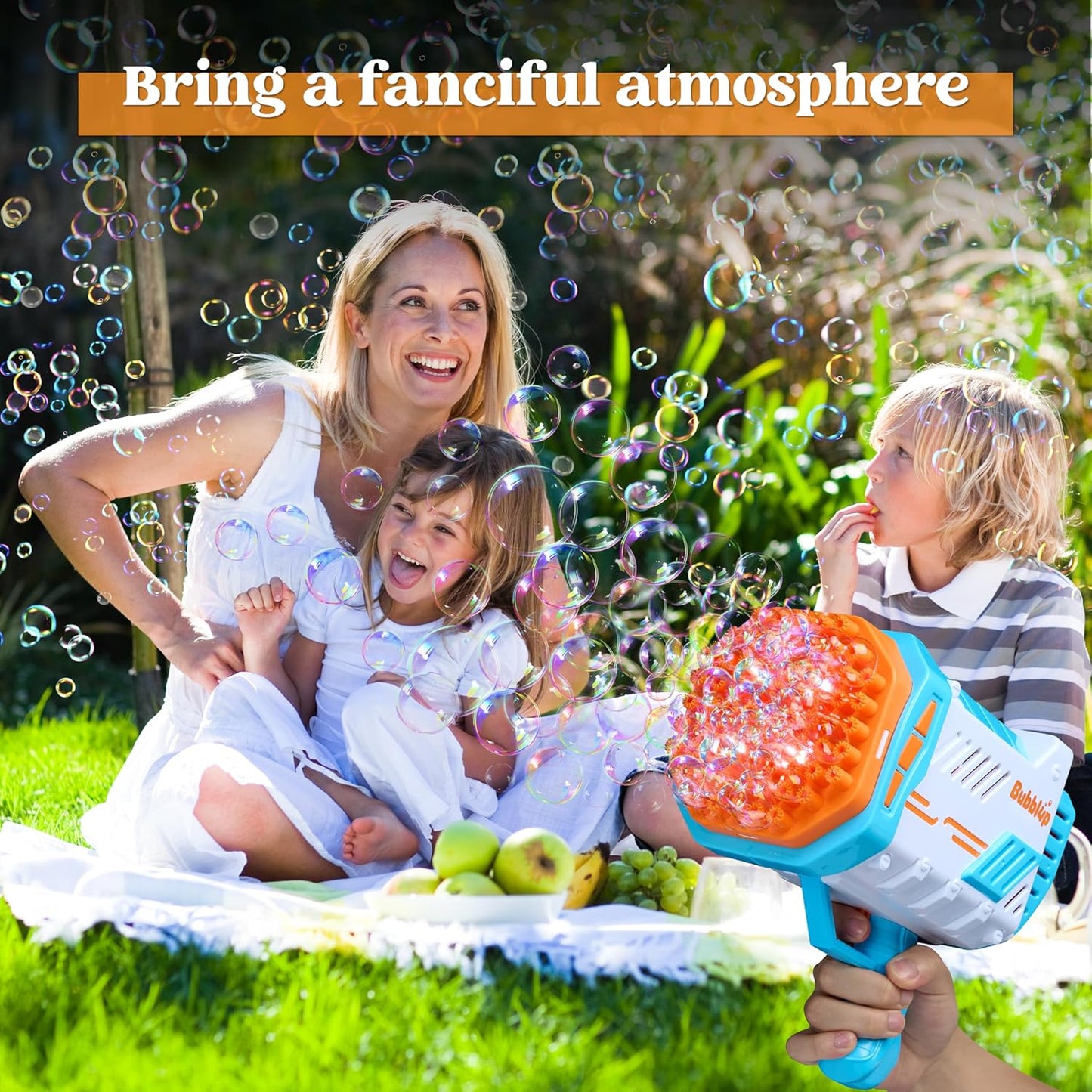 Sloosh Bubble Machine Guns, 69 Holes Bubble Gun Blaster Blower for Kids Adults, Colored Lights Bazooka Rocket Shape with Solution Outdoor, Summer Toys, Gifts, Party Favors, Wedding, Birthday, Easter