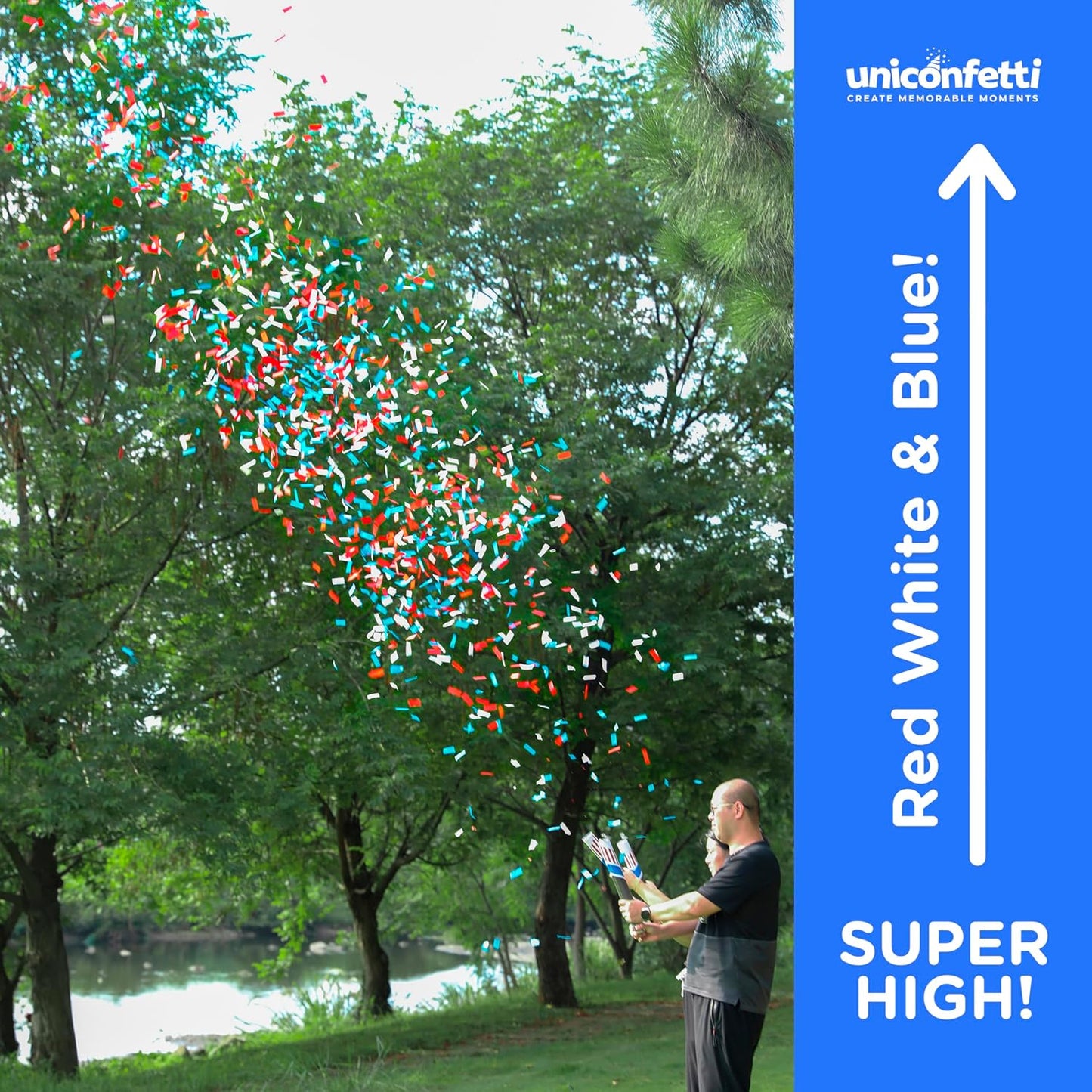 16" America Confetti Cannons | Red White & Blue Confetti Poppers [6 Pack] Biodegradable Paper, Party Poppers for Independence Day/July 4th, Patriotic Events, Conventions or Decorations, Loud Pop