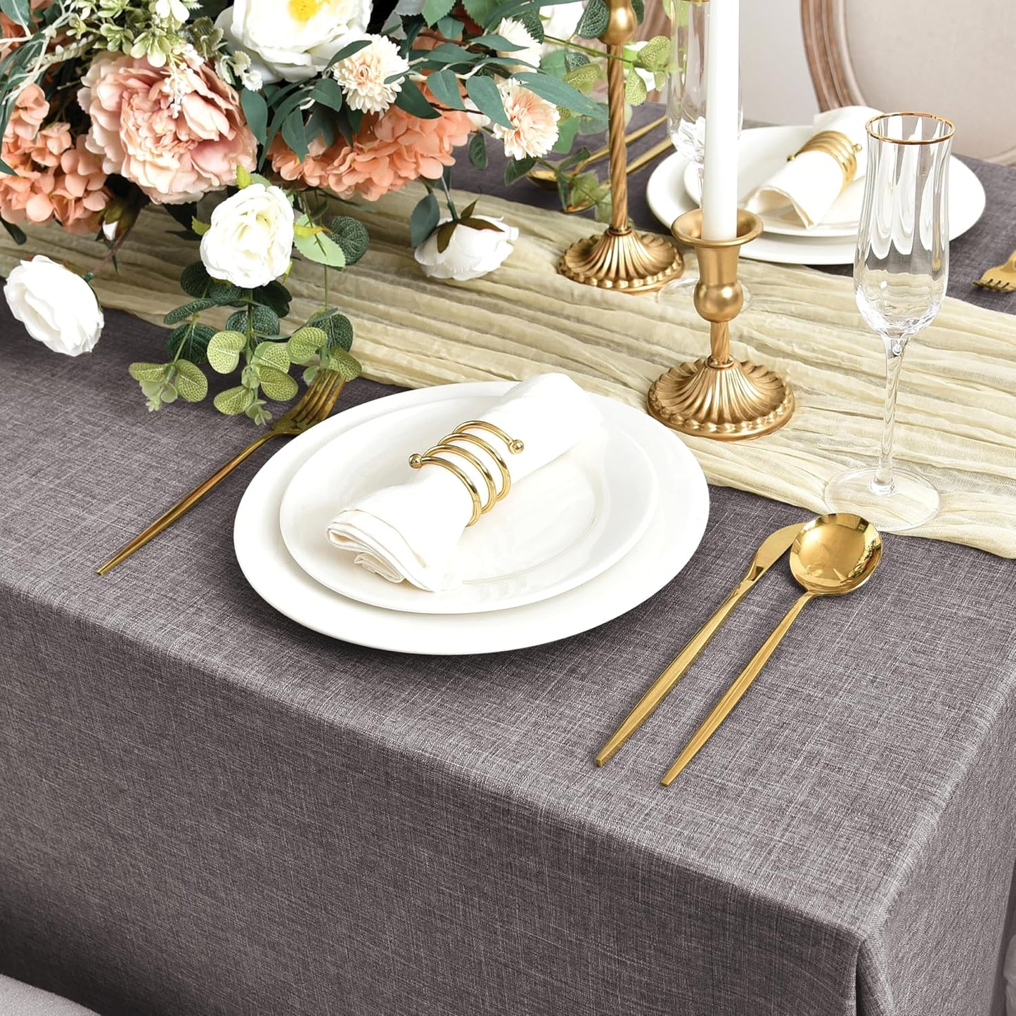 Fitable Faux Linen Tablecloths for Rectangle Tables: Water & Stain Resistant Farmhouse Table Cloth, Washable Burlap Textured Table Covers for Kitchen Dining Party(2 Pack, 60x84 Inch, Stone)