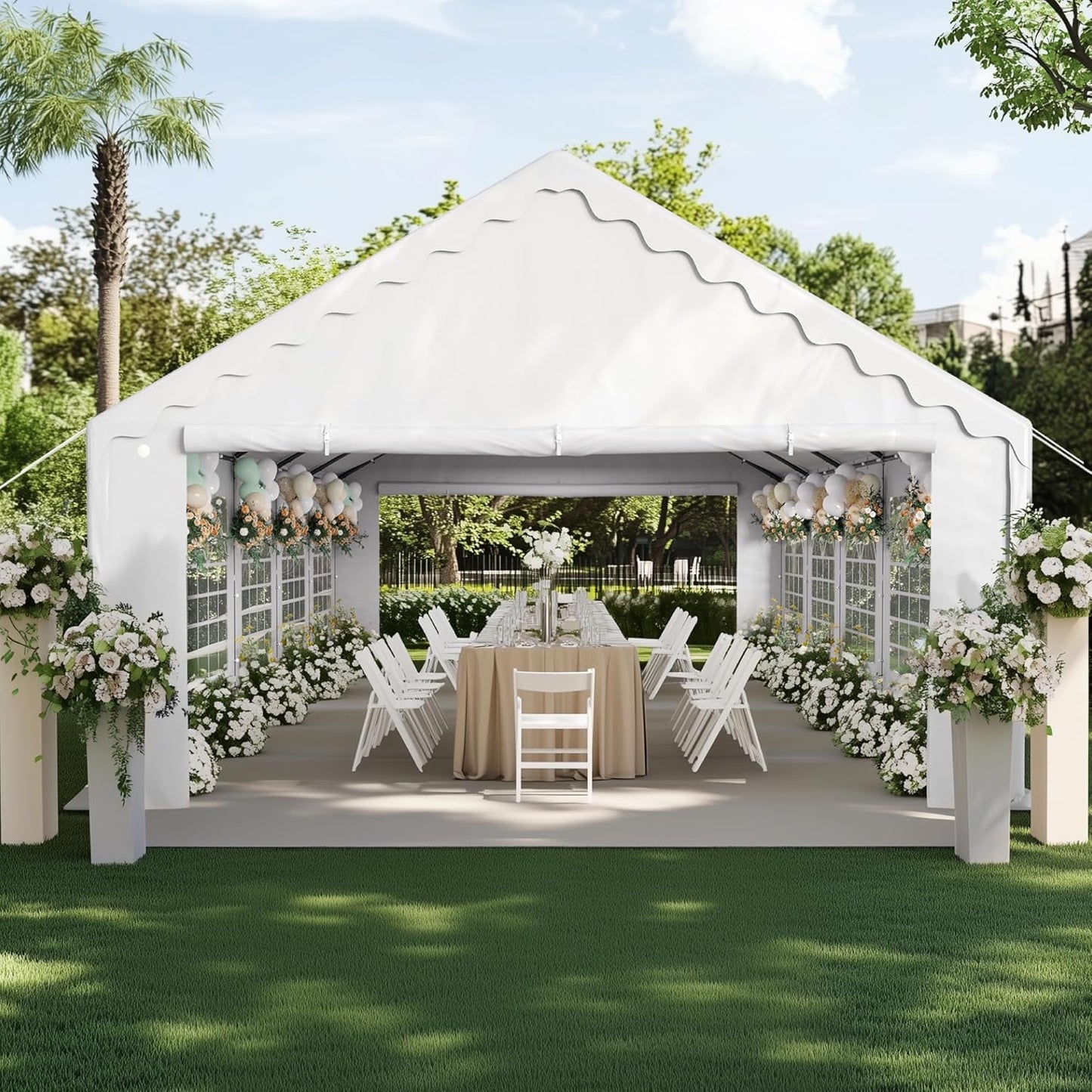 PHI VILLA 32'x16' Outdoor Heavy Duty Party Tent Large Commercial Canopy Wedding Event Shelter Carport with Removable Sidewalls & 4 Storage Bags for Patio Outdoor Garden Events, White